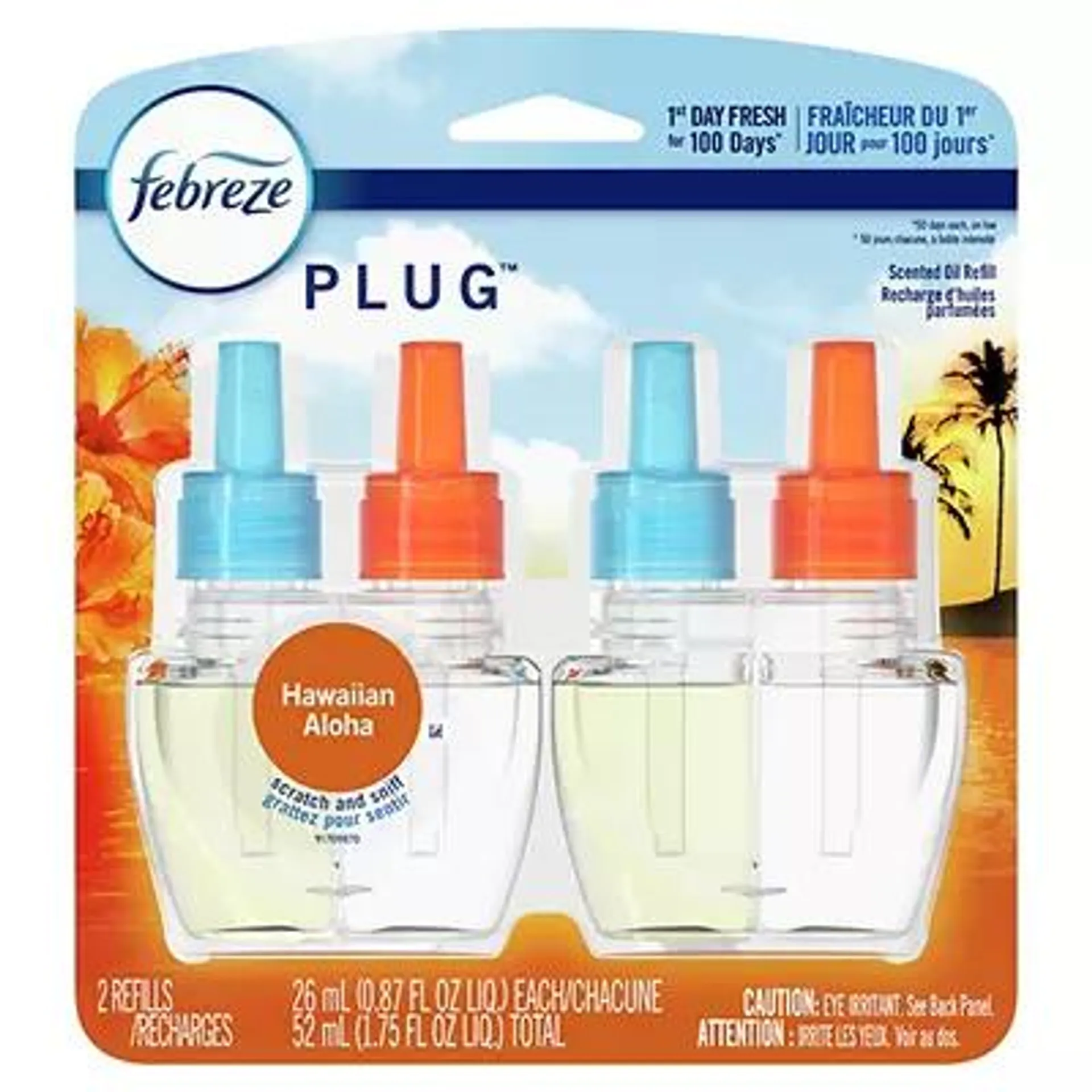 Febreze Odor-Eliminating Fade Defy PLUG Air Freshener Refill, Hawaiian Aloha, (2) .87 fl. oz. Oil Refills