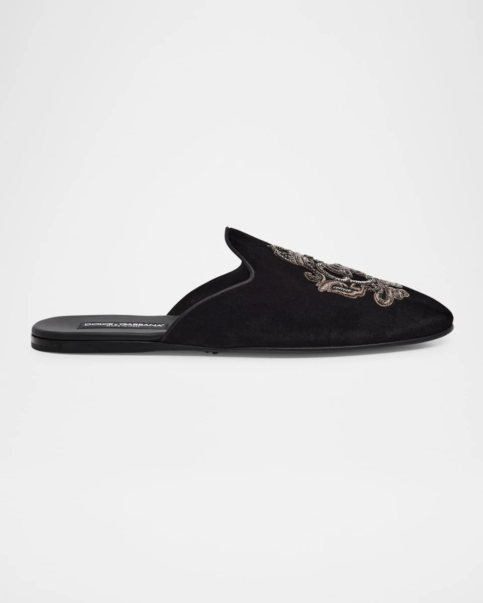 Men's Coat of Arms Embroidered Velvet House Slippers