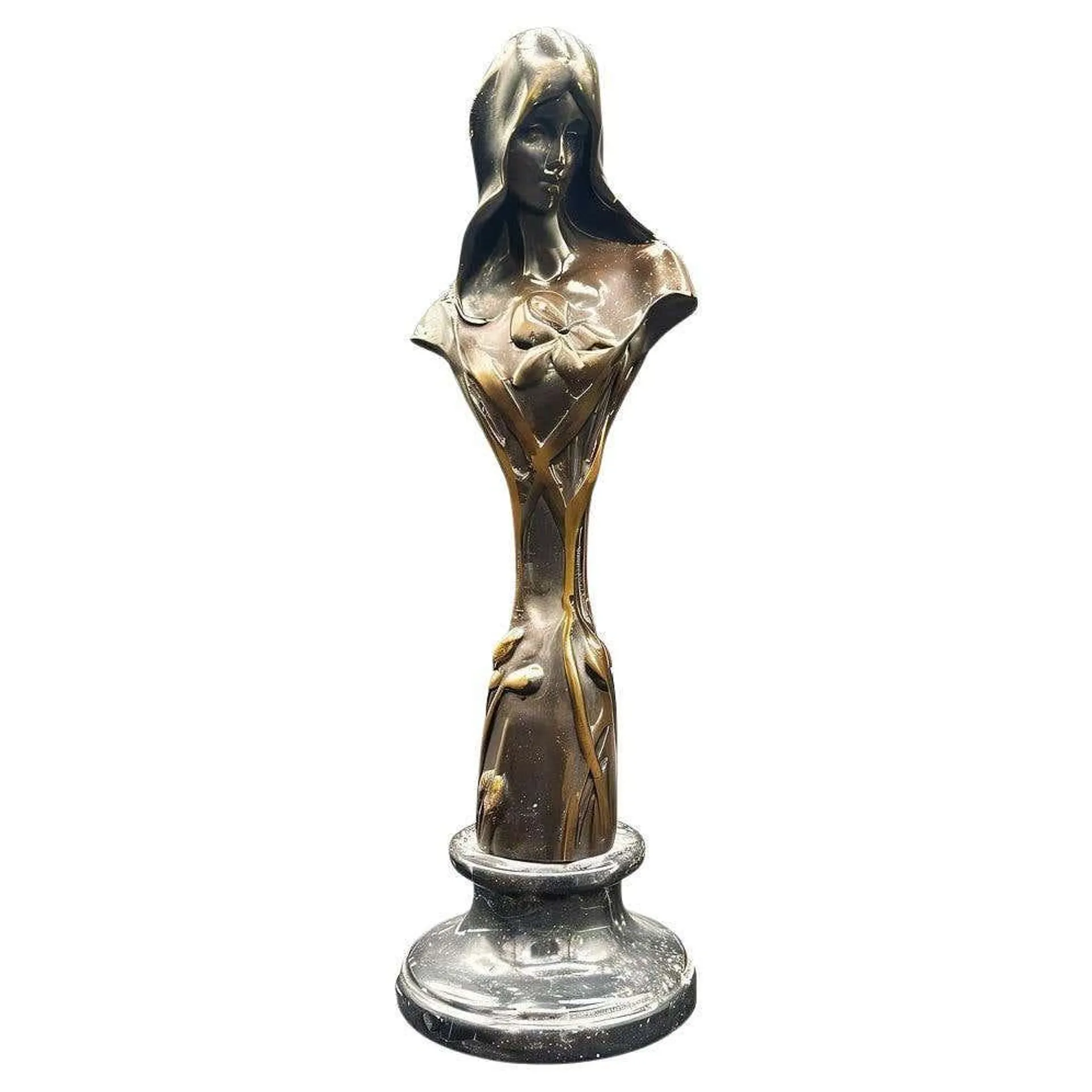 Emmanuel Villanis Style Art Nouveau French Virgin Mary Sculpture w/ Marble Base