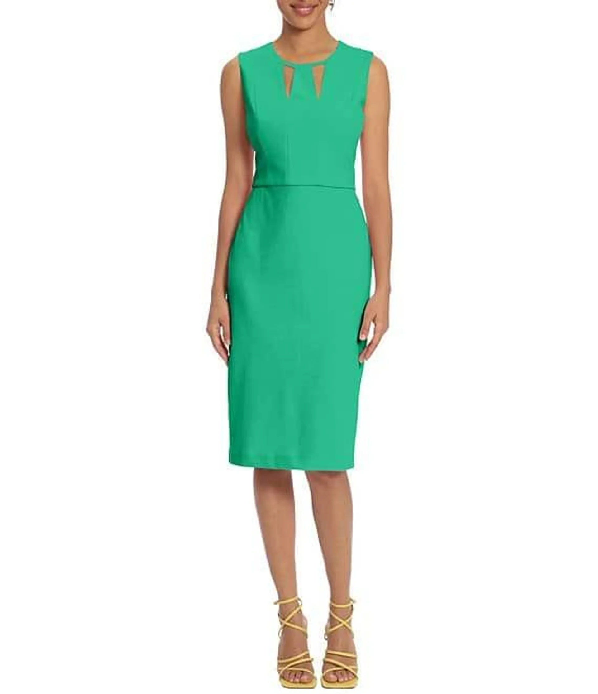 Cut Out Crew Neck Sleeveless Stretch Crepe Sheath Dress