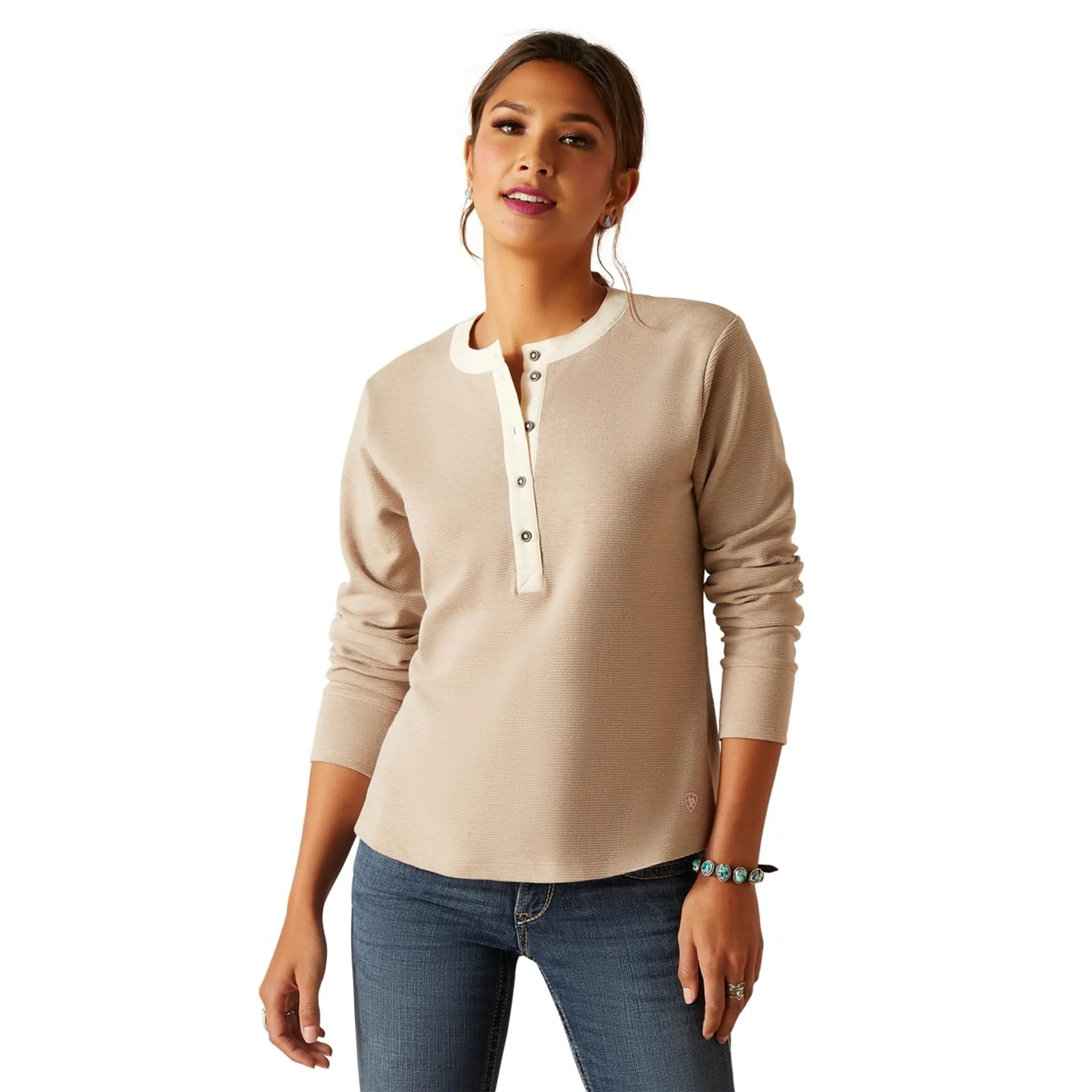 Ariat Womens Savannah Tan Prairie Henley Top