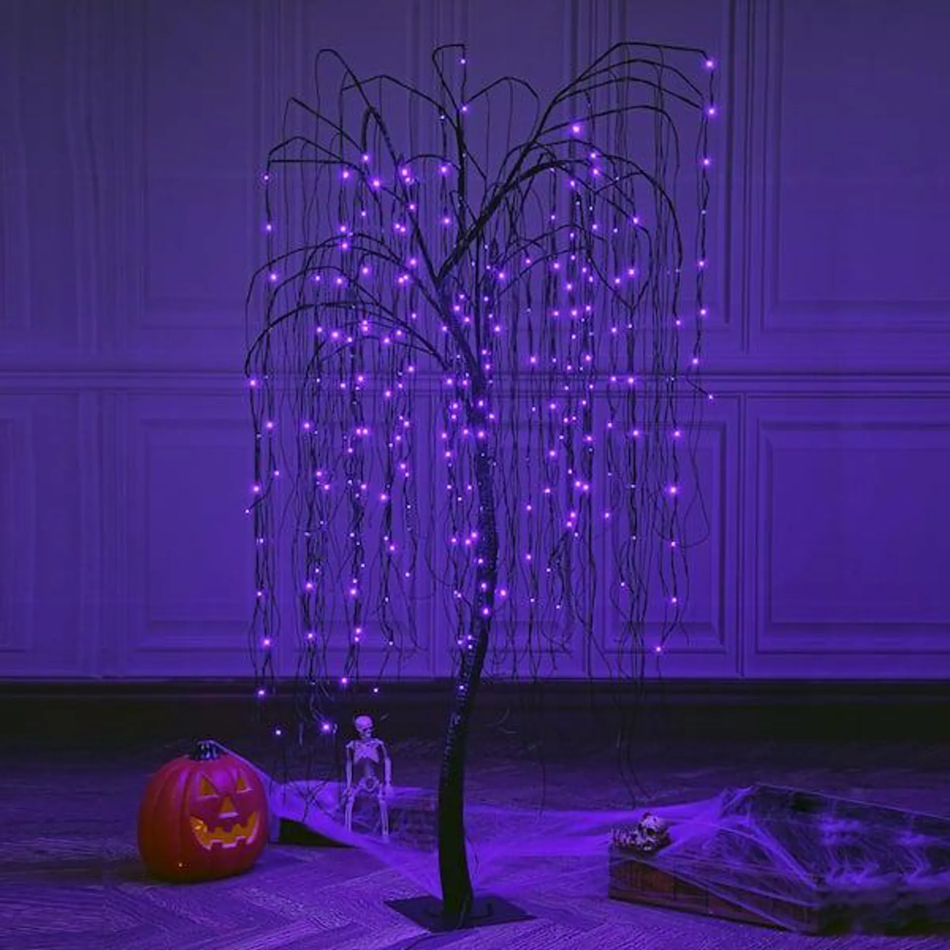 7 ft. Purple Pre-Lit LED Halloween Tree Artificial Christmas Tree with Spiders and 256 LED Lights