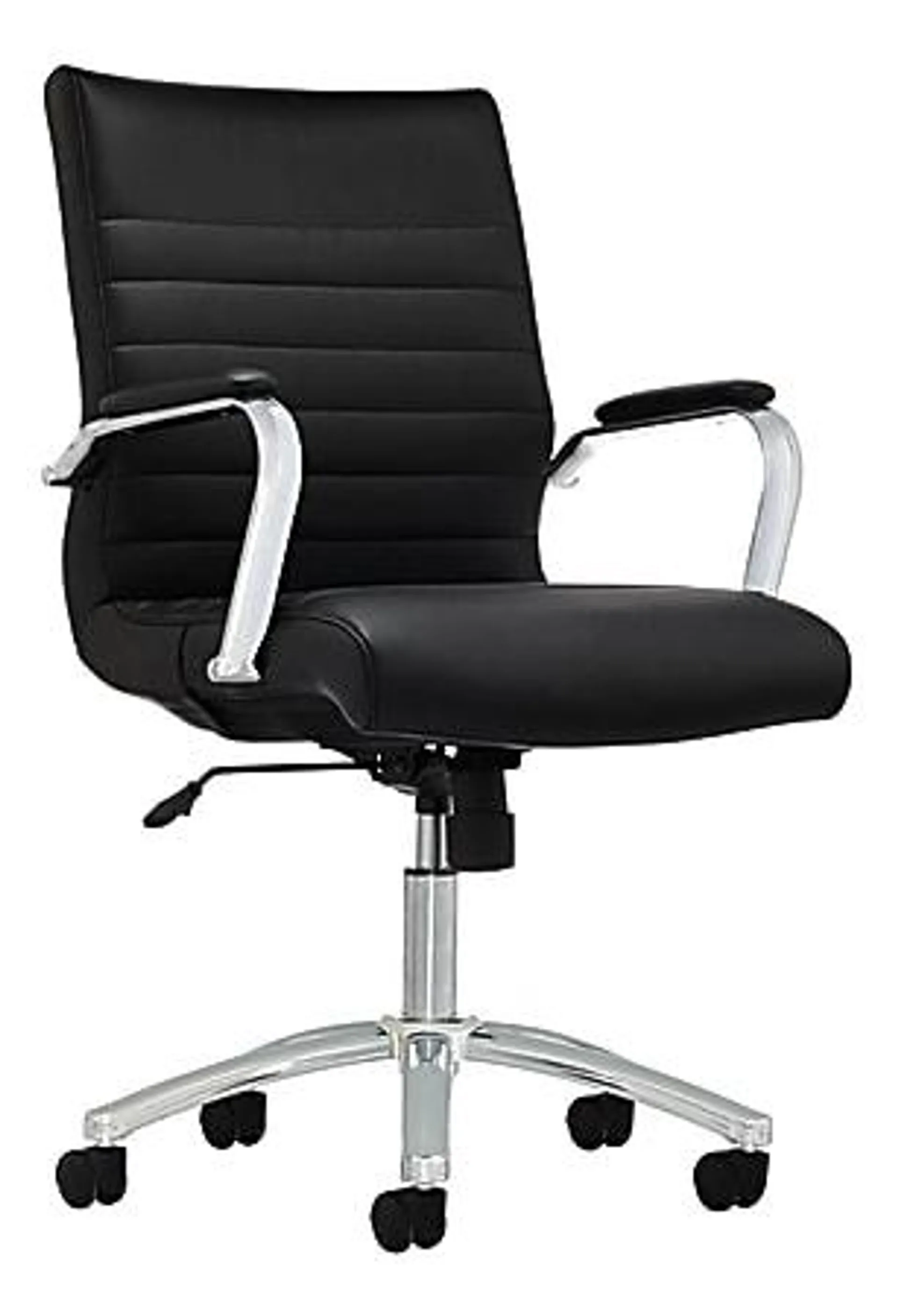 Realspace® Modern Comfort Winsley Bonded Leather Mid-Back Manager Office Chair, Black/Silver, BIFMA Compliant