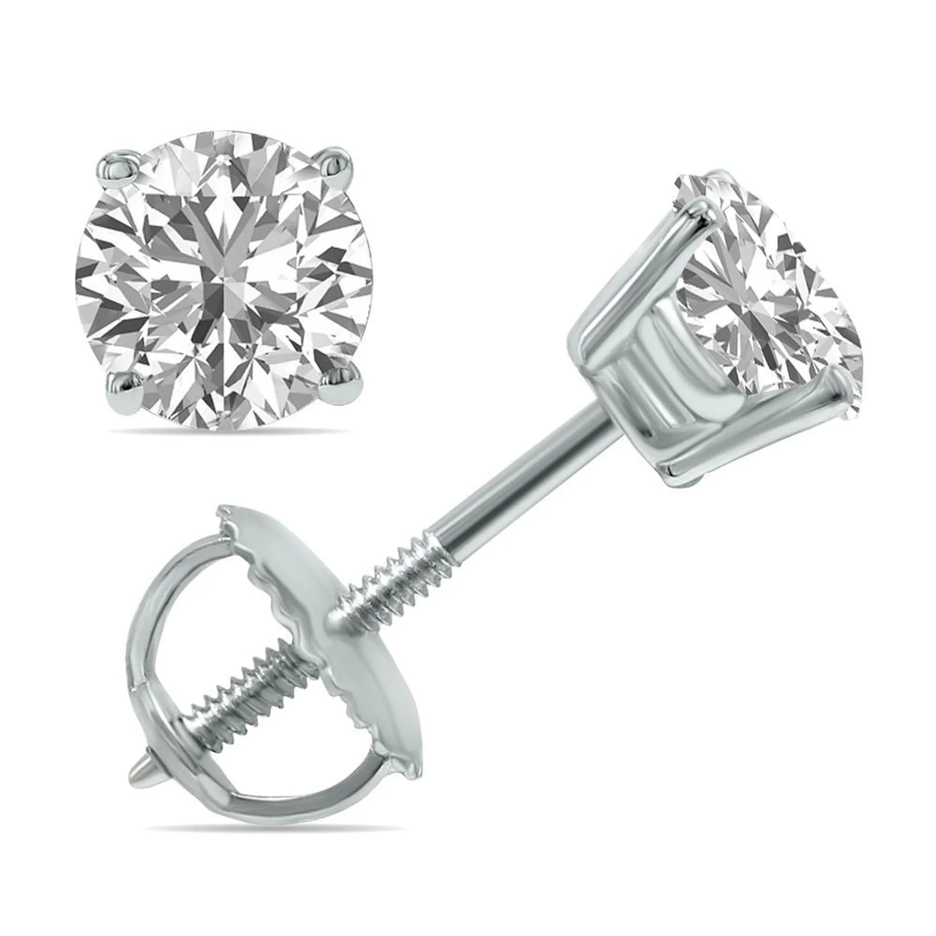 szul.com Lab Grown 1 Carat Total Weight Diamond Solitaire Earrings in 14K White Gold (F-G Color, VVS1-VVS2 Cl