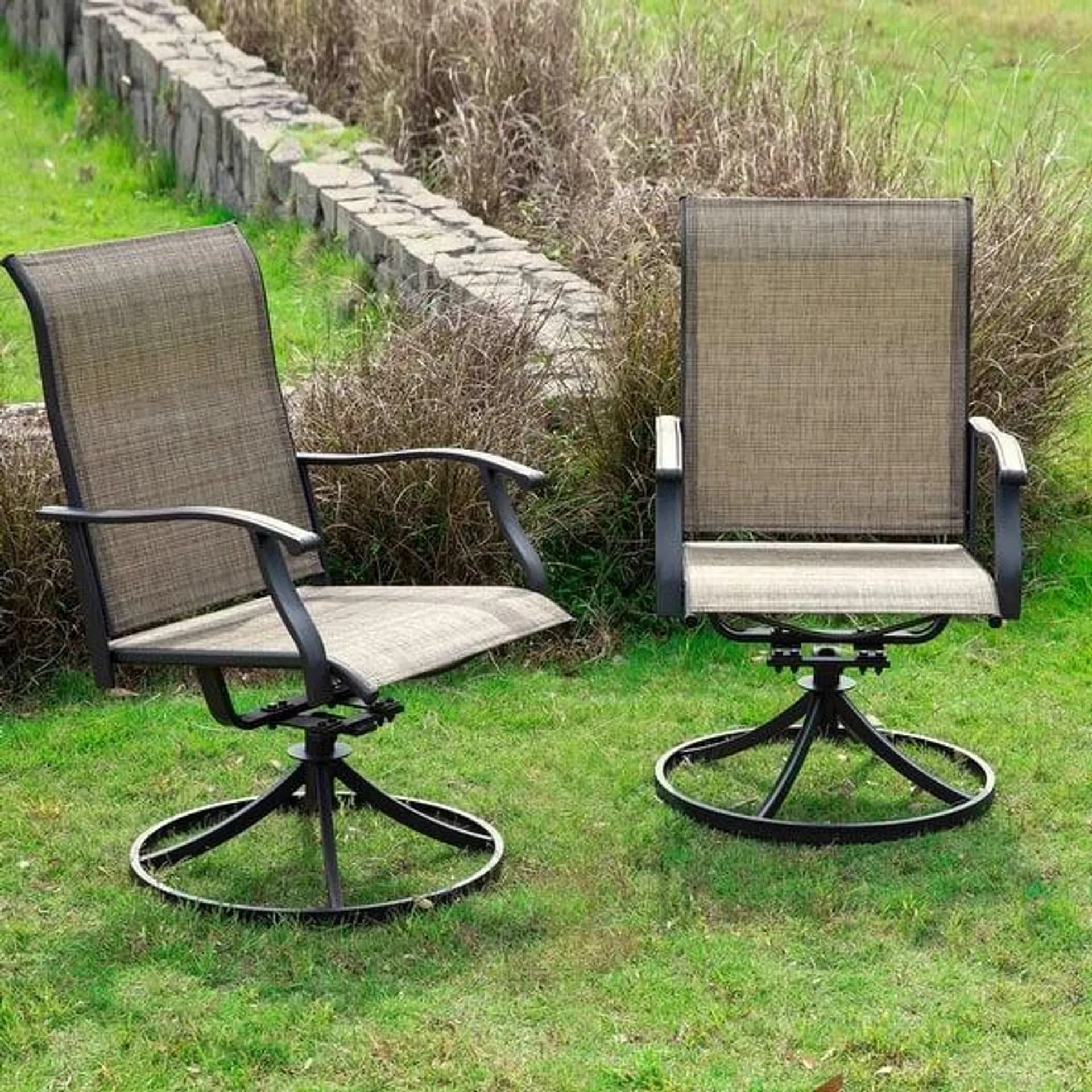 Outdoor 2-Piece Patio Swivel Chair Set, Textilene Fabric, Iron Frame