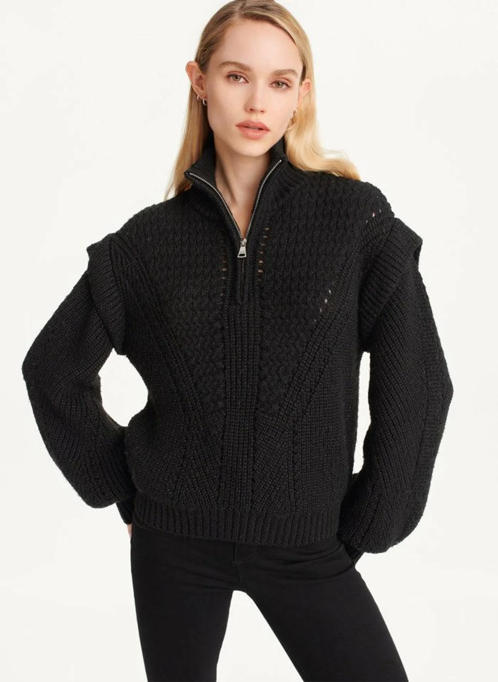 Quarter Zip Cable Knit Sweater