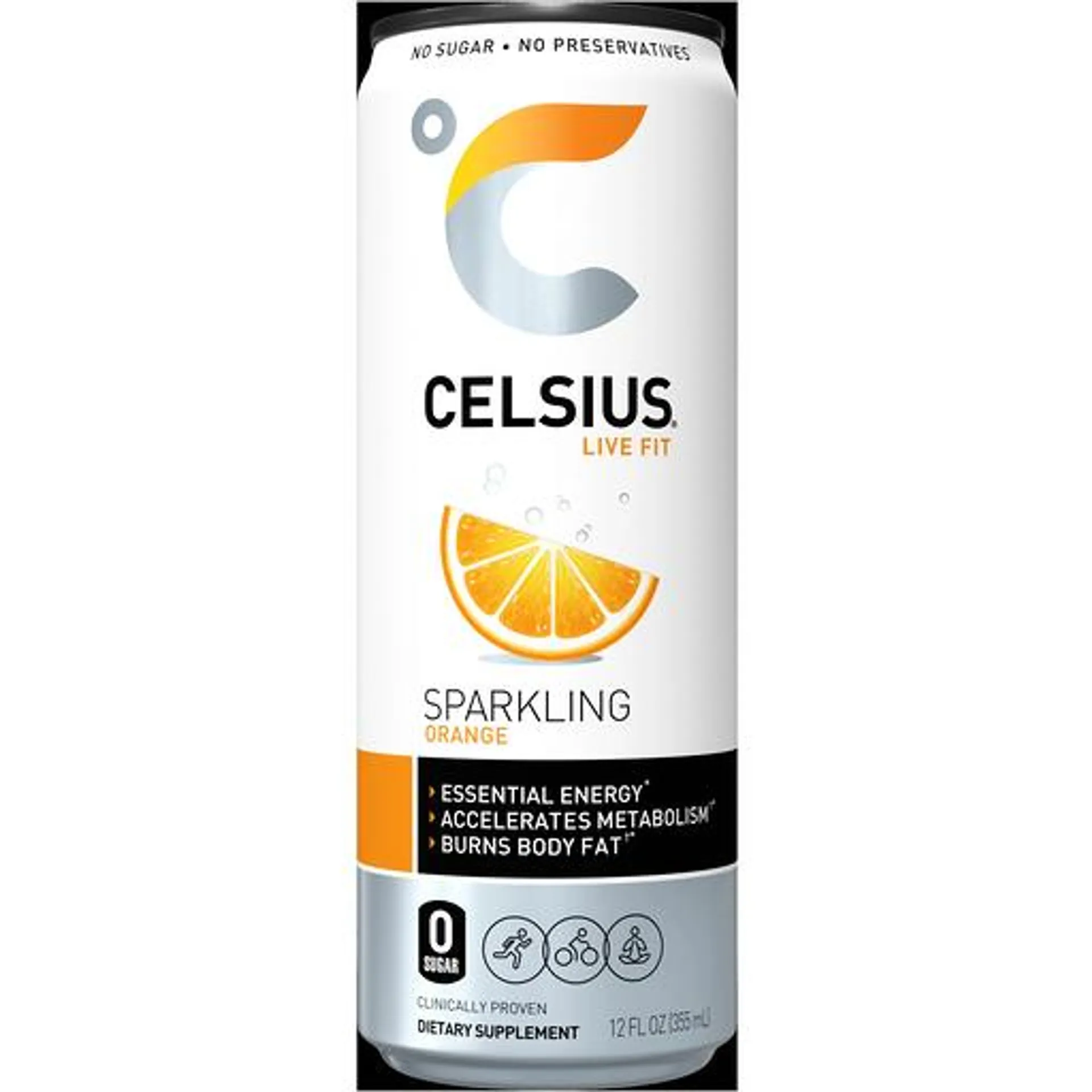 Celsius Sparkling Orange Dietary Supplement Energy Drink 12 fl oz can