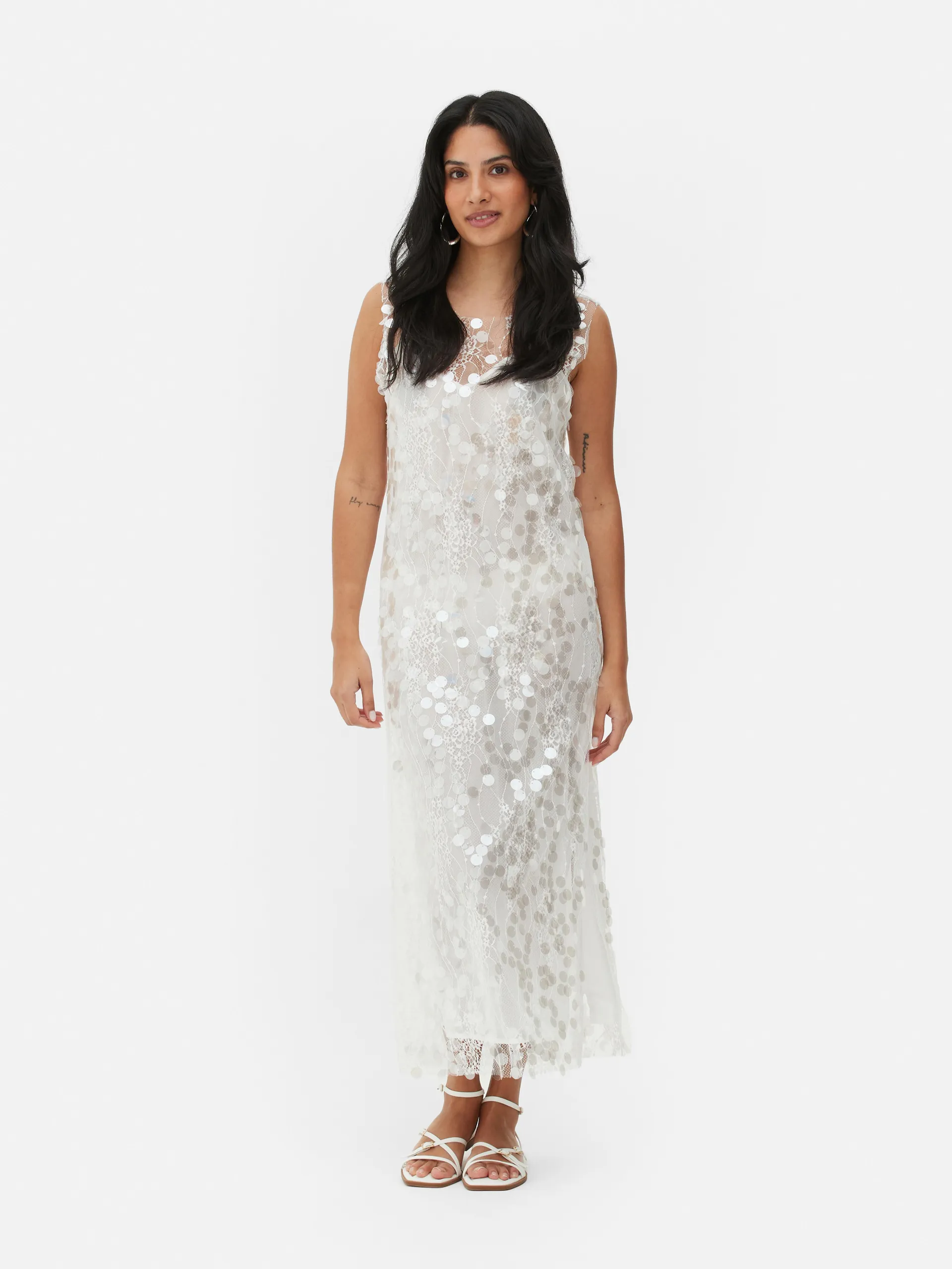 Paula Echevarría Sequinned Lace Slip Midi Dress