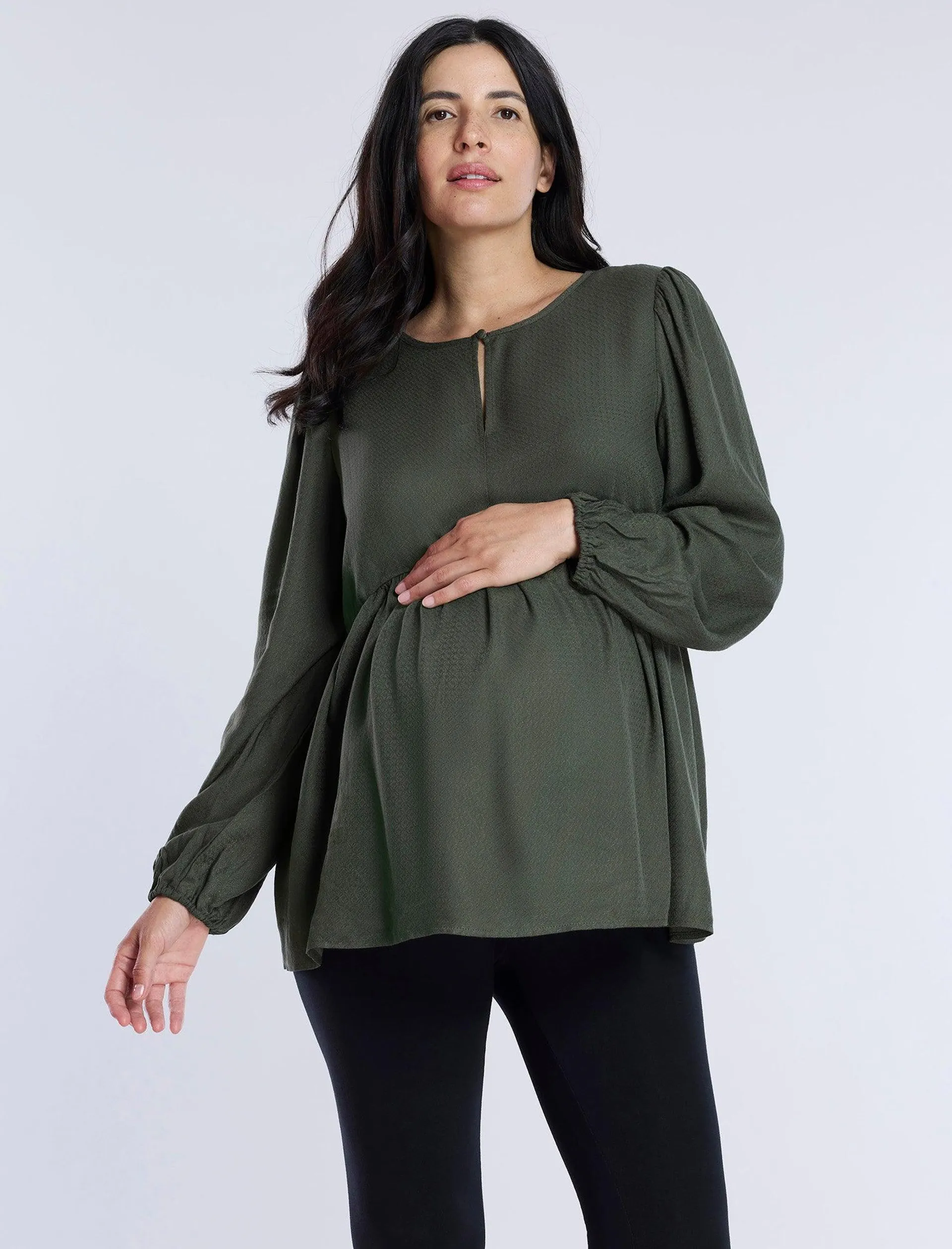 Long Sleeve Keyhole Blouse