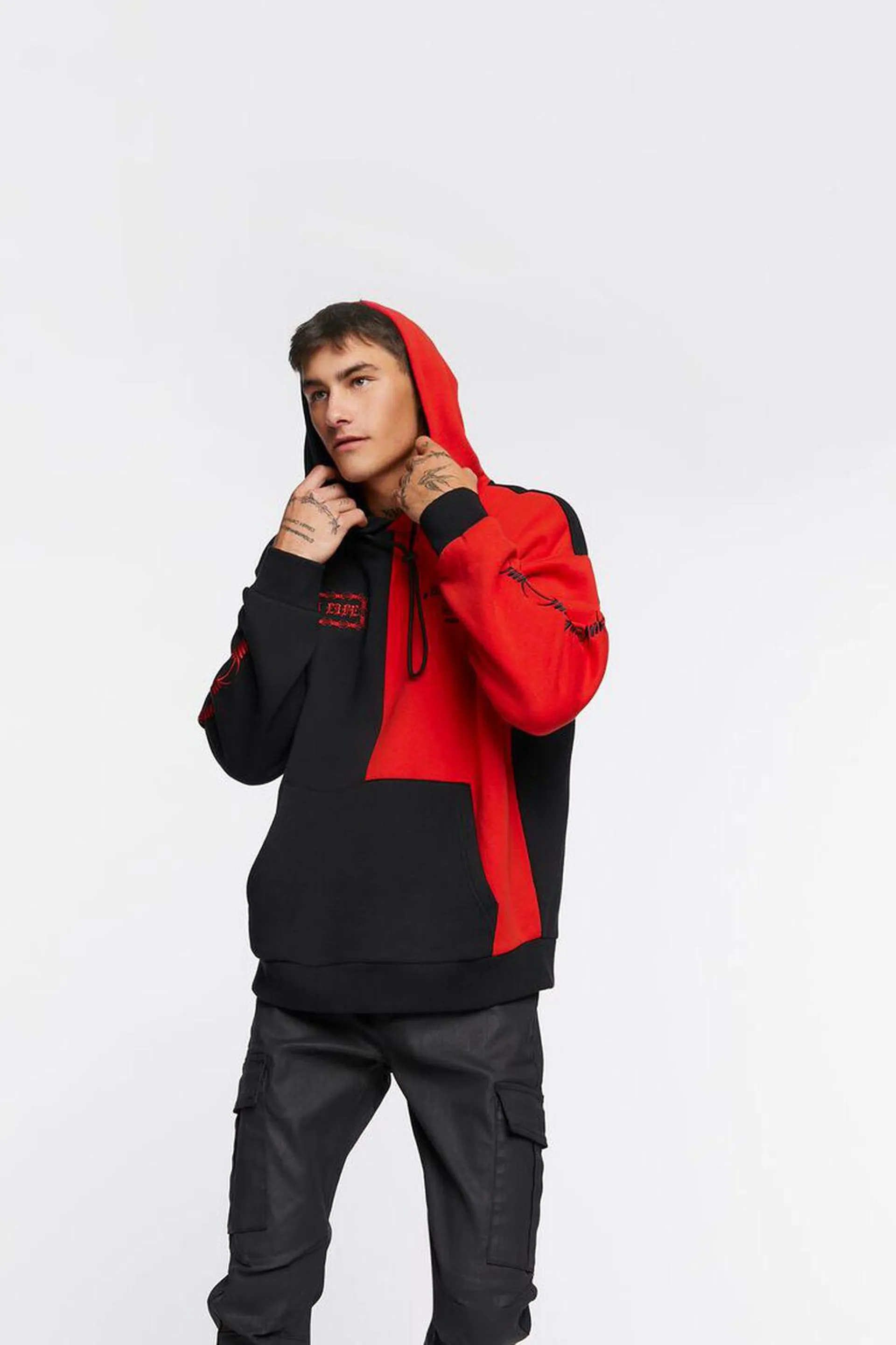 Colorblock Graphic Embroidered Hoodie