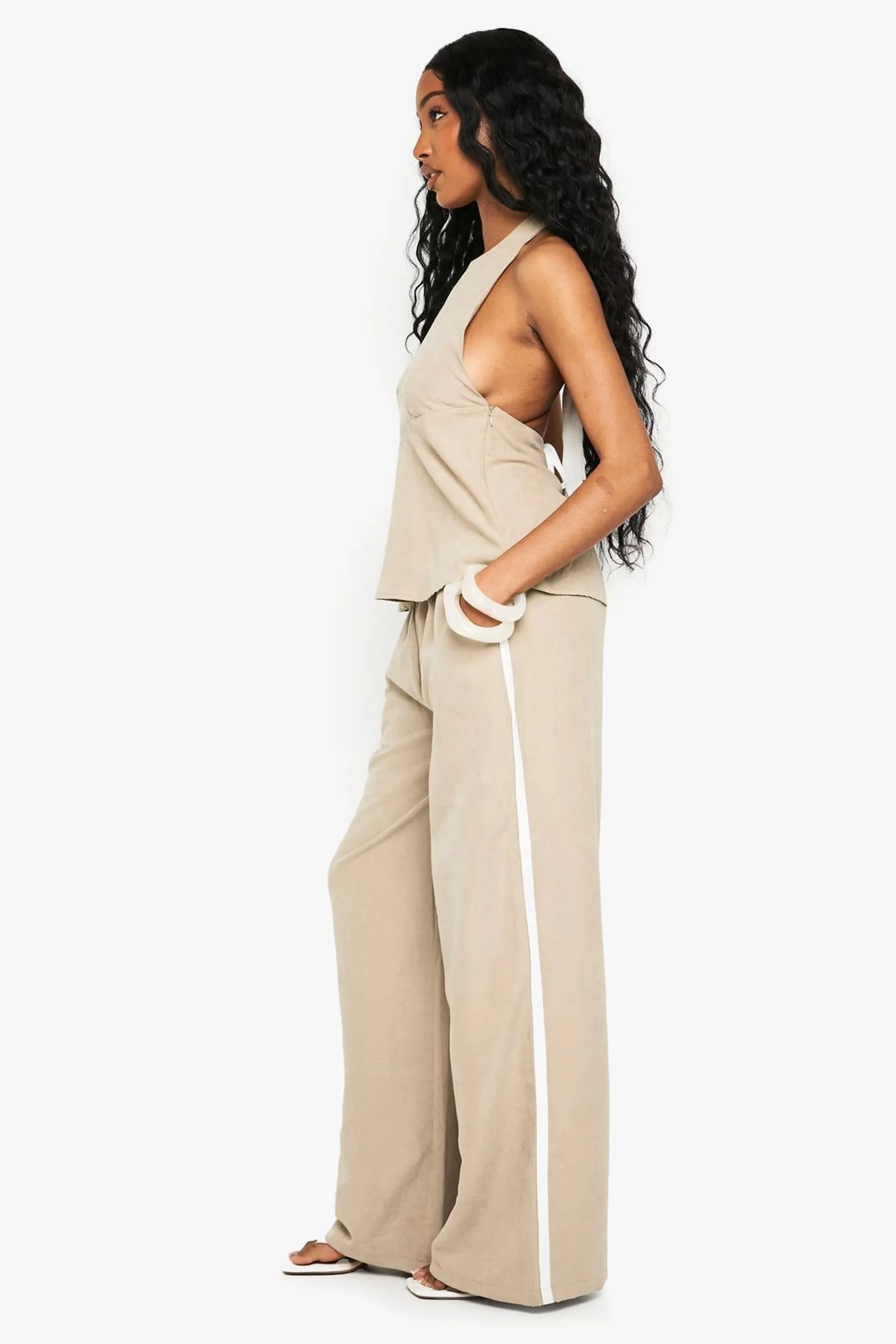 Peached Halterneck Top & Side Stripe Trouser Co-ord
