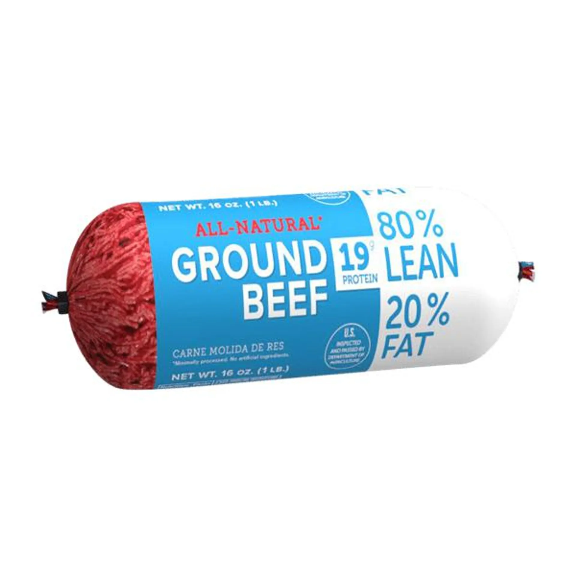 Ground Beef Roll 80% Lean 20% Fat 1 lb. Roll