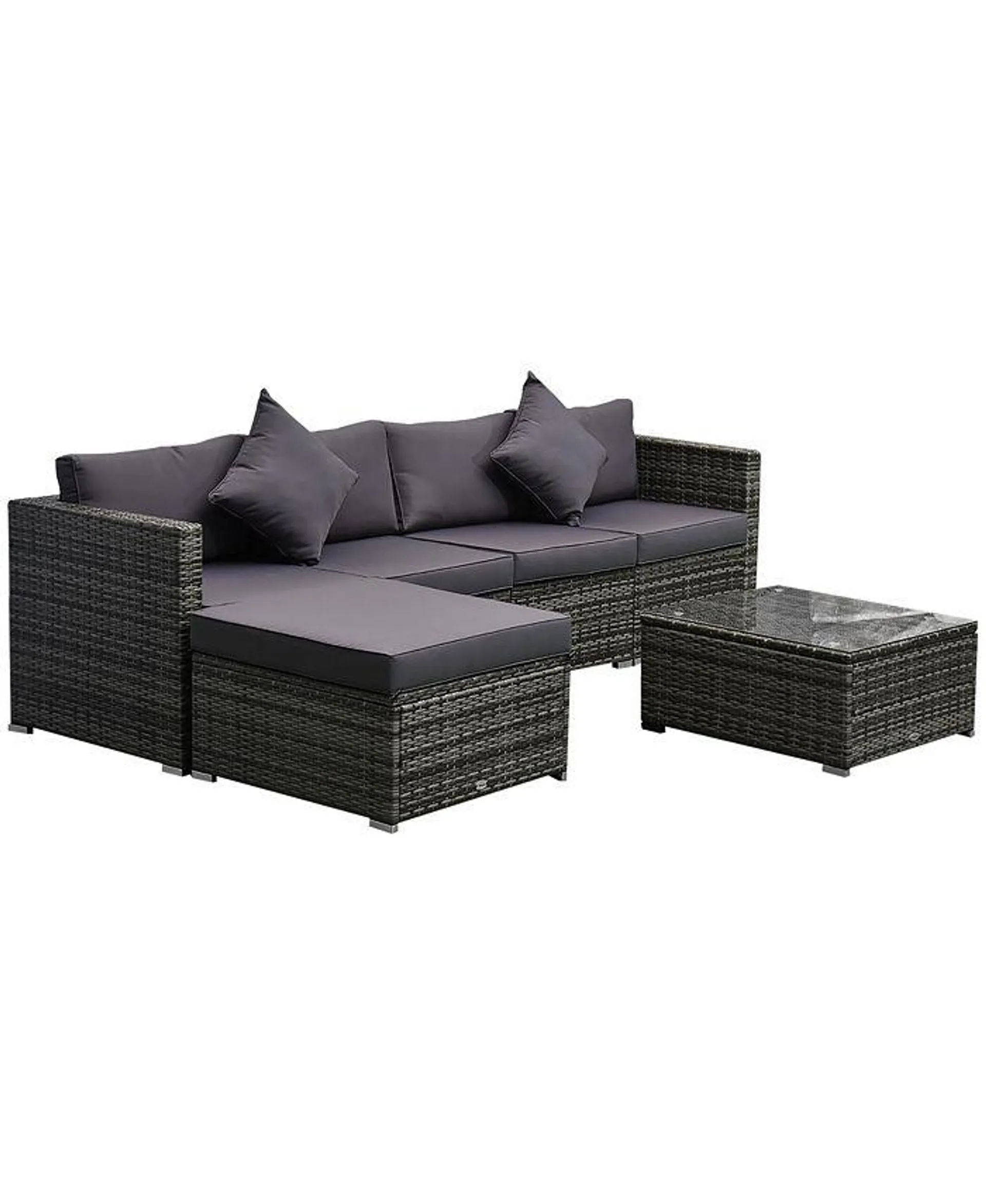 6 Pieces Patio Furniture Sets Outdoor Wicker Conversation Sets All Weather PE Rattan Sectional sofa set with Ottoman, Cushions & Tempered Glass Desktop, Grey