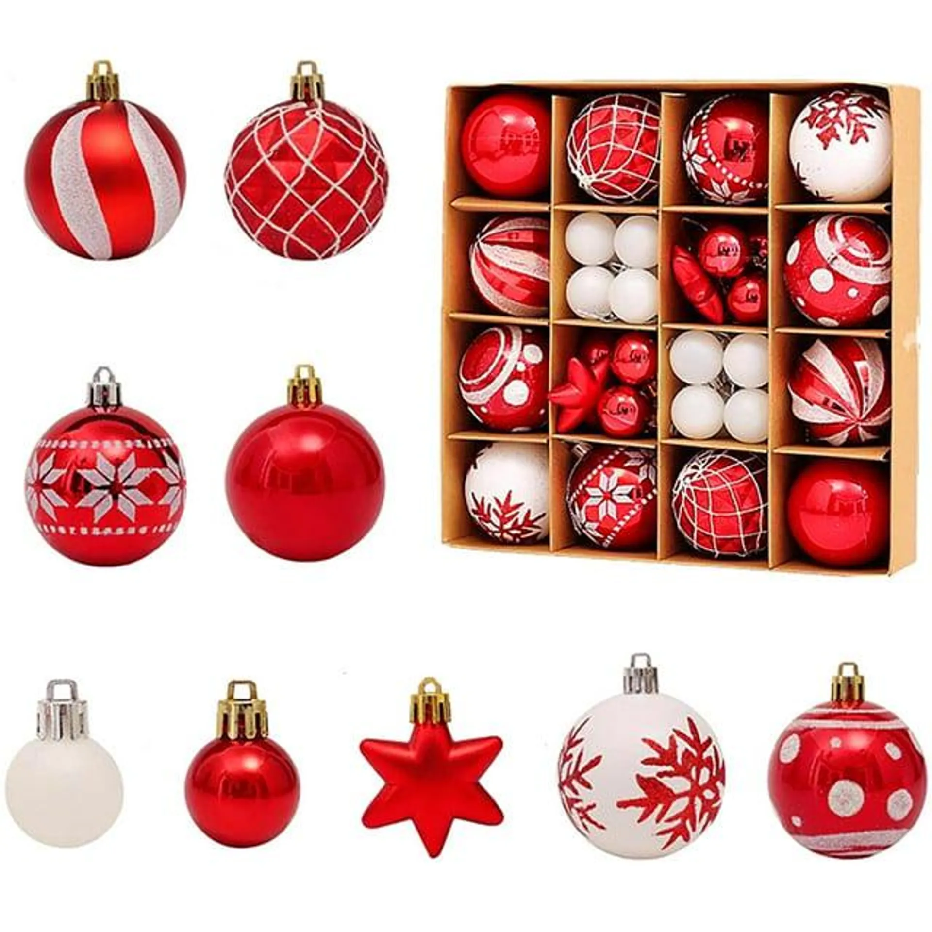 Christmas Ball, 42 pcs Christmas Ball Ornaments Set, Christmas Tree Decorations, Hanging Christmas Baubles Balls Ornaments Set