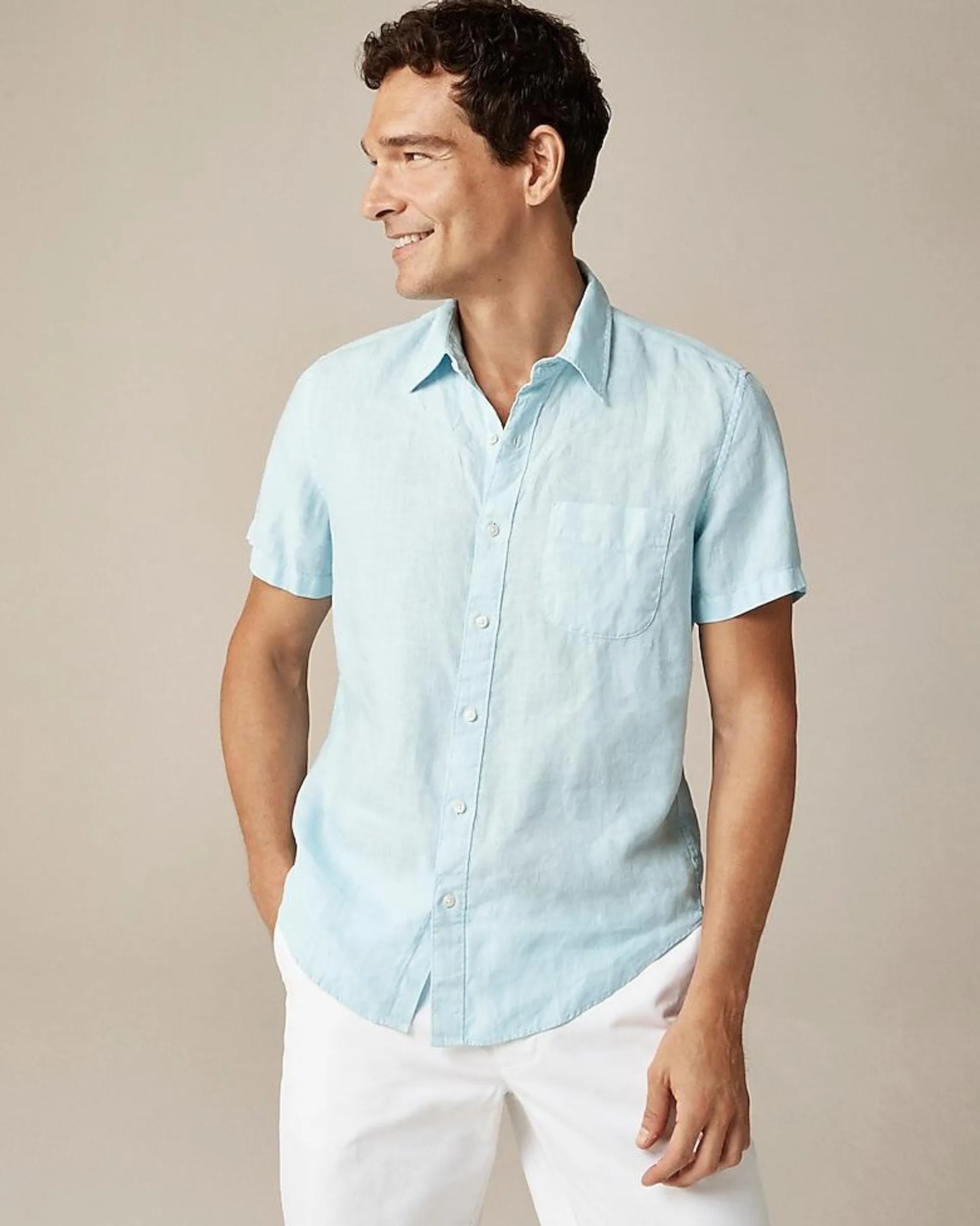 Short-sleeve washed linen shirt
