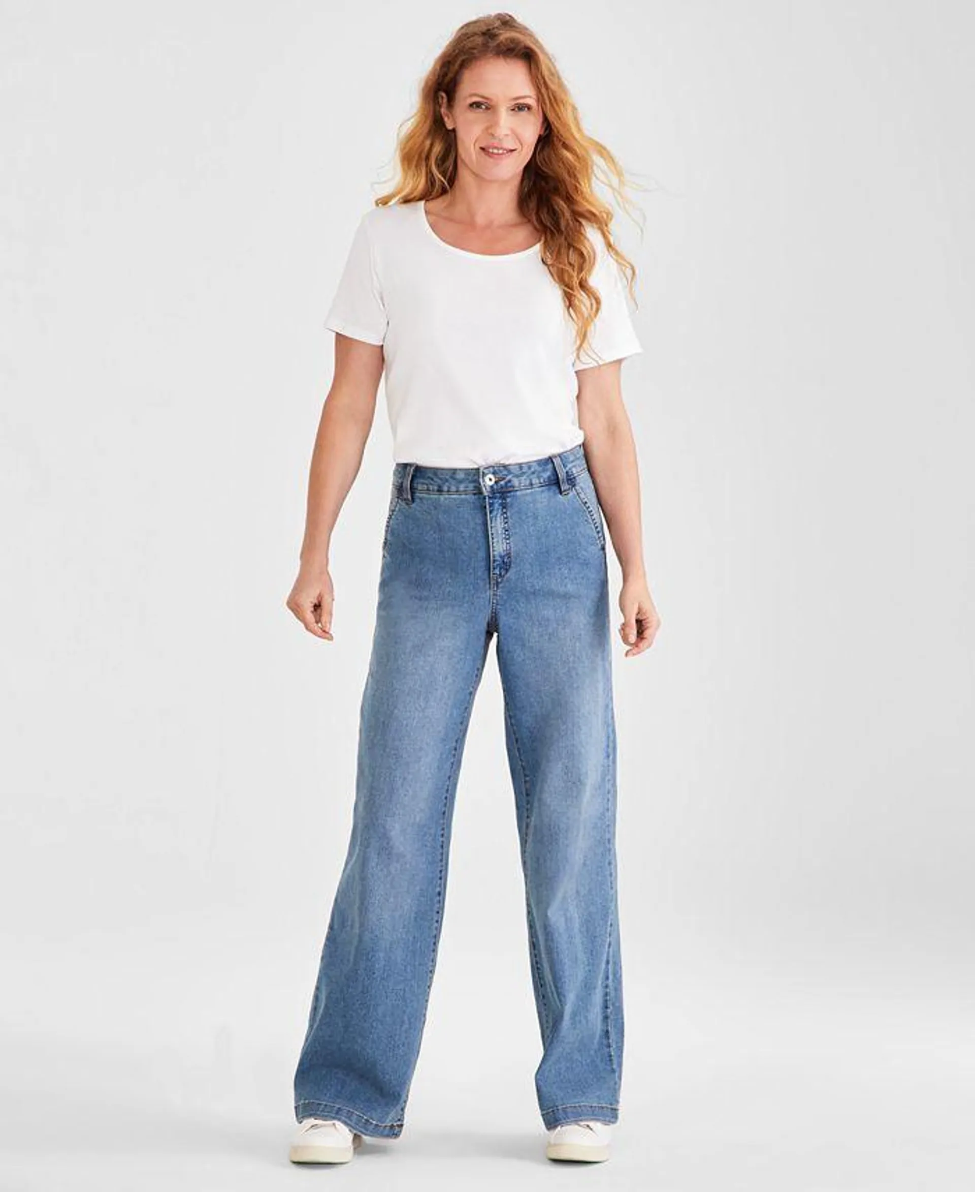 Petite High-Rise Wide-Leg Jeans, Created for Macy's