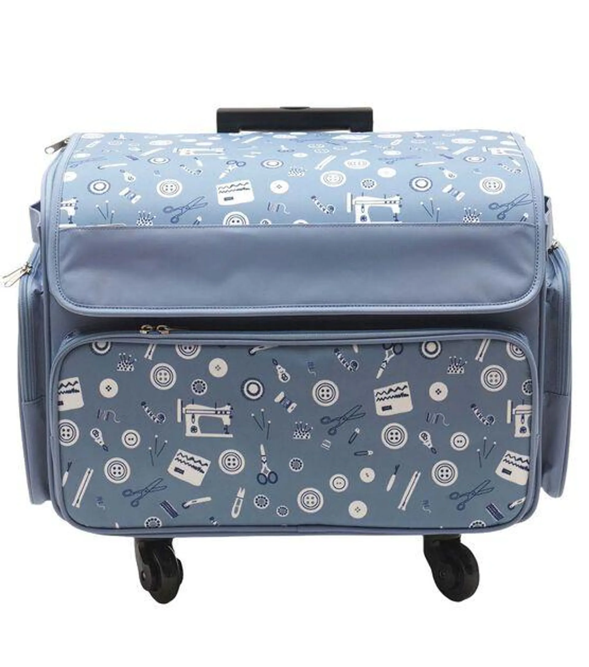 13" x 18" Sewing Print on Blue Rolling Sewing Storage Tote by Top Notch