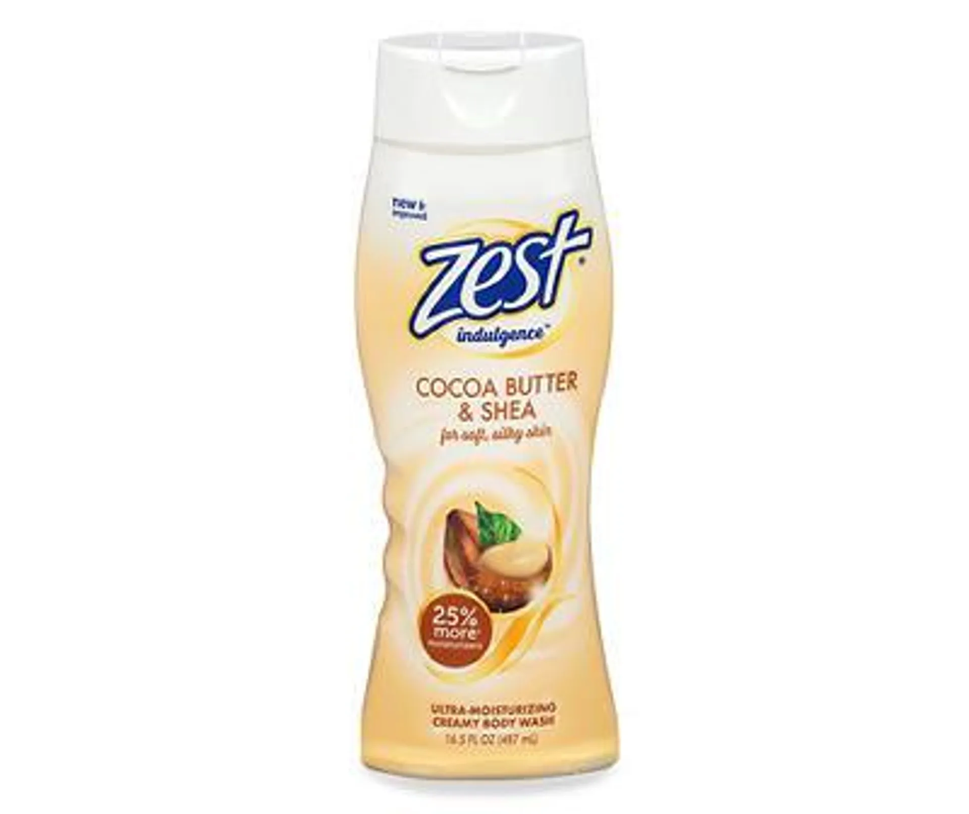 Zest Indulgence Cocoa Butter & Shea Ultra-Moisturizing Creamy Body Wash 16.5 fl. oz. Squeeze Bottle