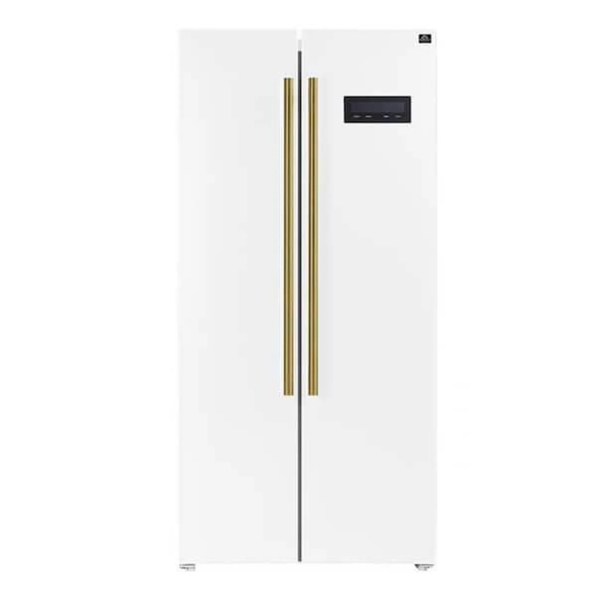 Salerno 15.6 cu. ft., 33 in. Freestanding Side-By-Side White Refrigerator with Antique Brass Handles