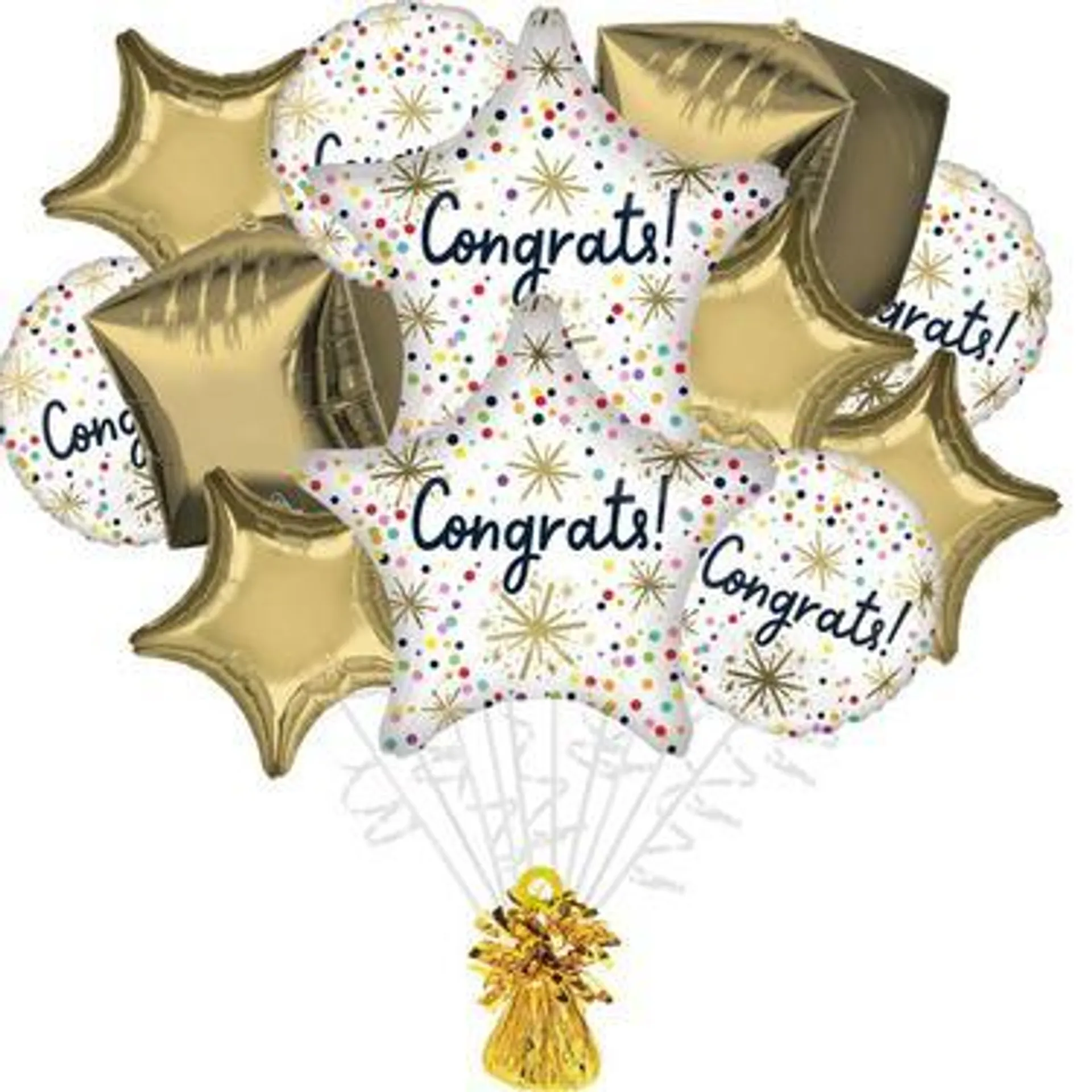 Premium Confetti Sprinkle Congrats Foil Balloon Bouquet with Balloon Weight, 13pc