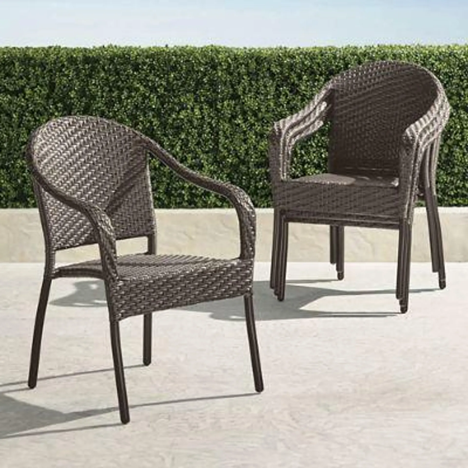 Café Curved Back Stacking Chairs in Wicker, Set of Four