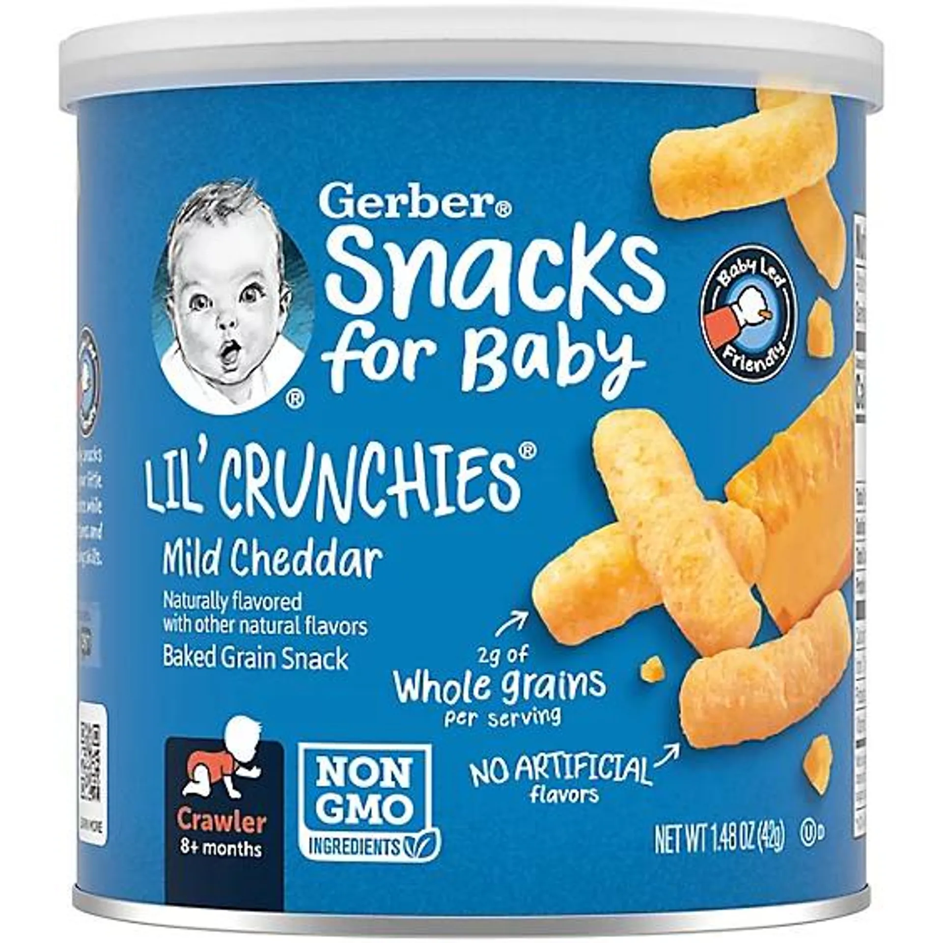 Gerber Lil Crunchies Mild Cheddar Baked Corn Snack Canister for Baby - 1.48 Oz