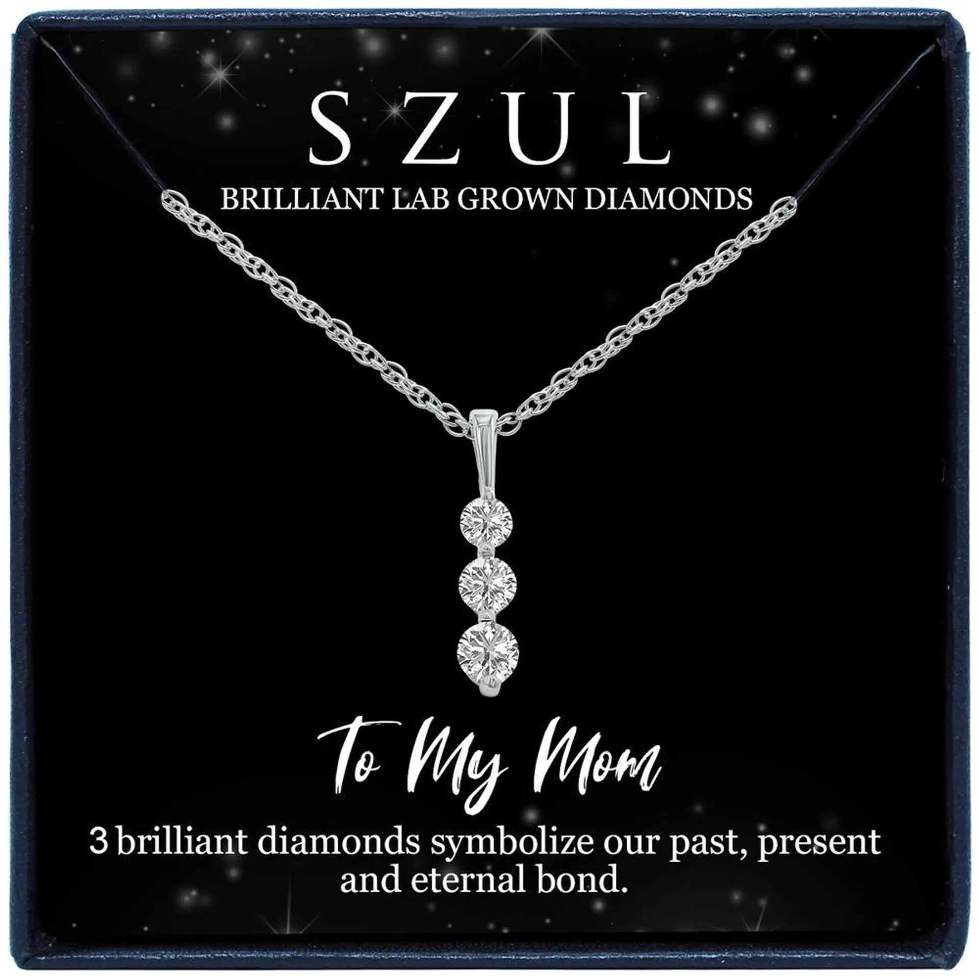 szul.com Jewelry Gift For Mom - 1/10 Carat TW Three Stone Lab Grown Diamond Necklace in .925 Sterling Silver