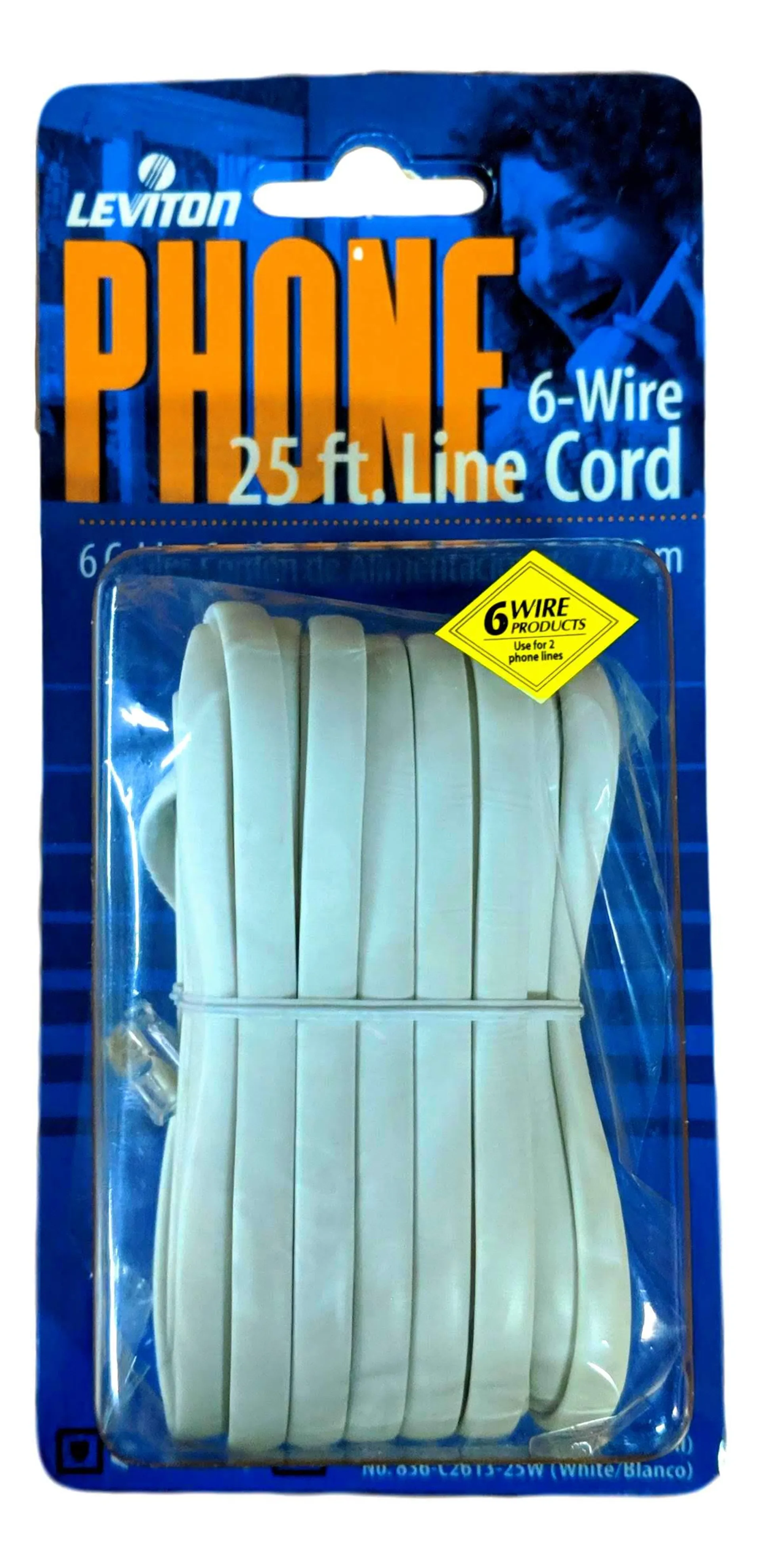 Leviton White 25 Ft Phone Cord Telephone Line 6-Wire Modular C2613-25W