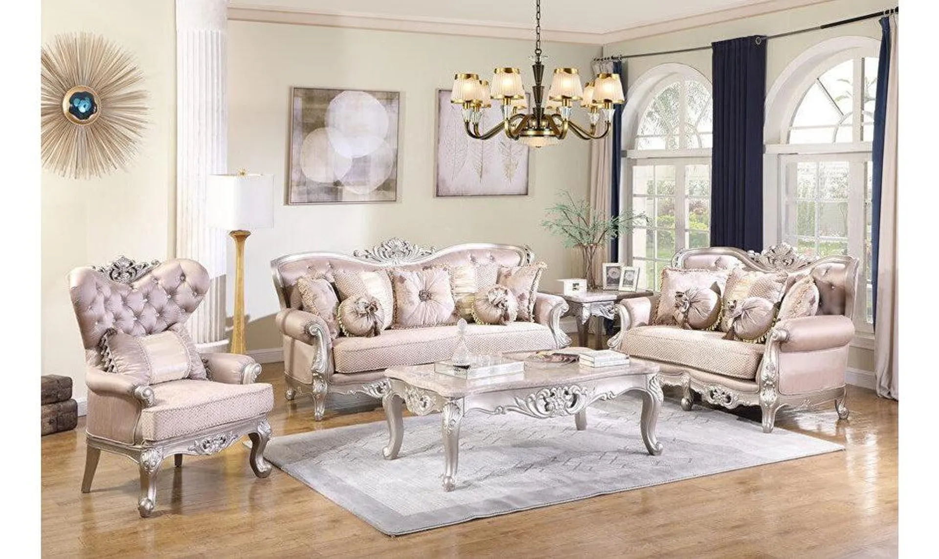 Cosmos Daisy 3-Seater Tufted Back Traditional Sofa in Dusky Pink