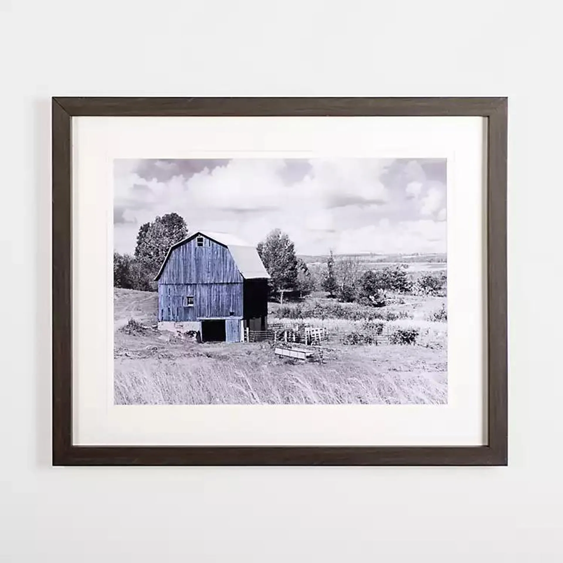 Blue Barn Landscape Framed Art Print