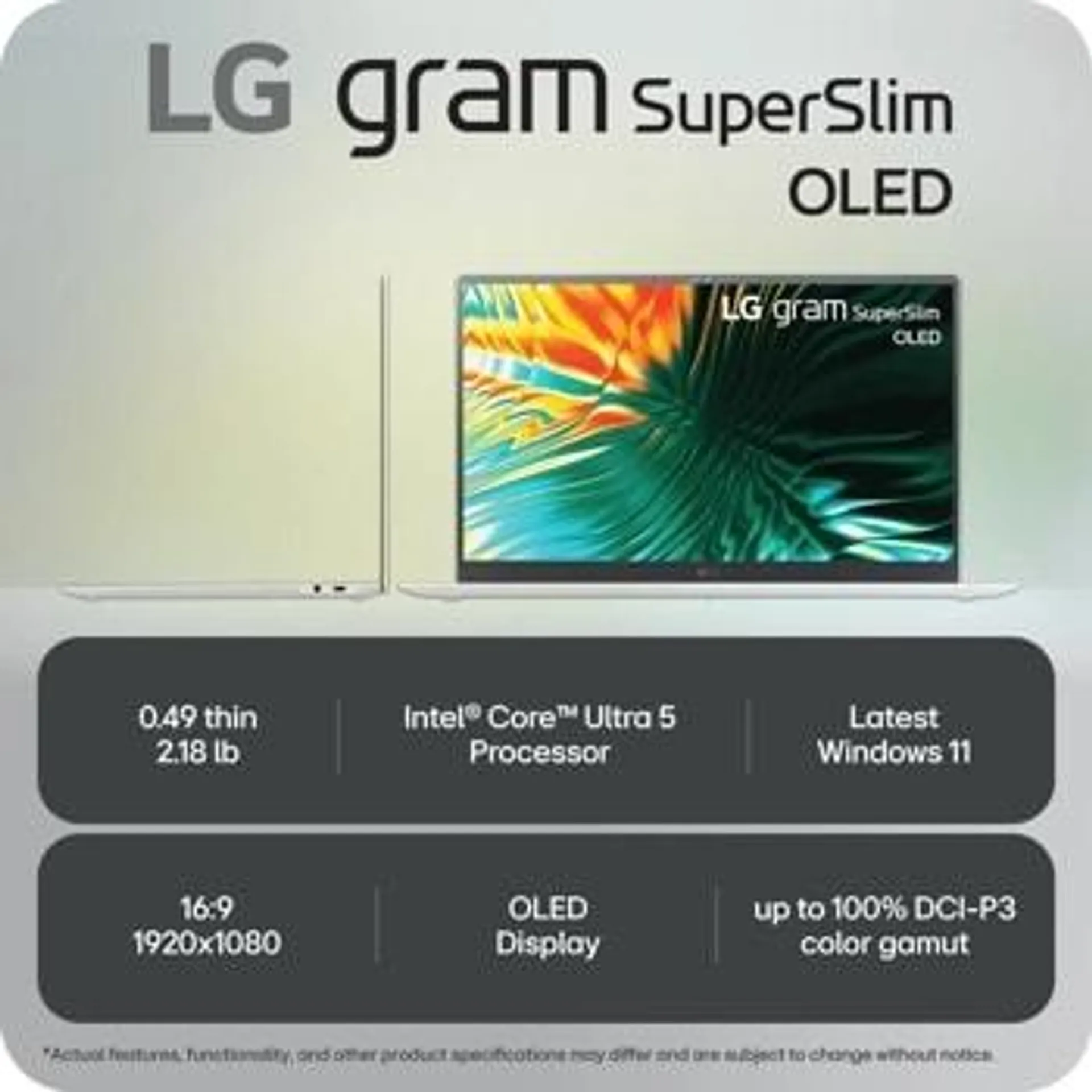 LG gram SuperSlim 15.6” OLED Thin and Lightweight Laptop, Intel® Evo™ Edition- AI-enabled Intel® Core™ Ultra 5 processor, Windows 11 Home, 16GB RAM, 512GB SSD, White