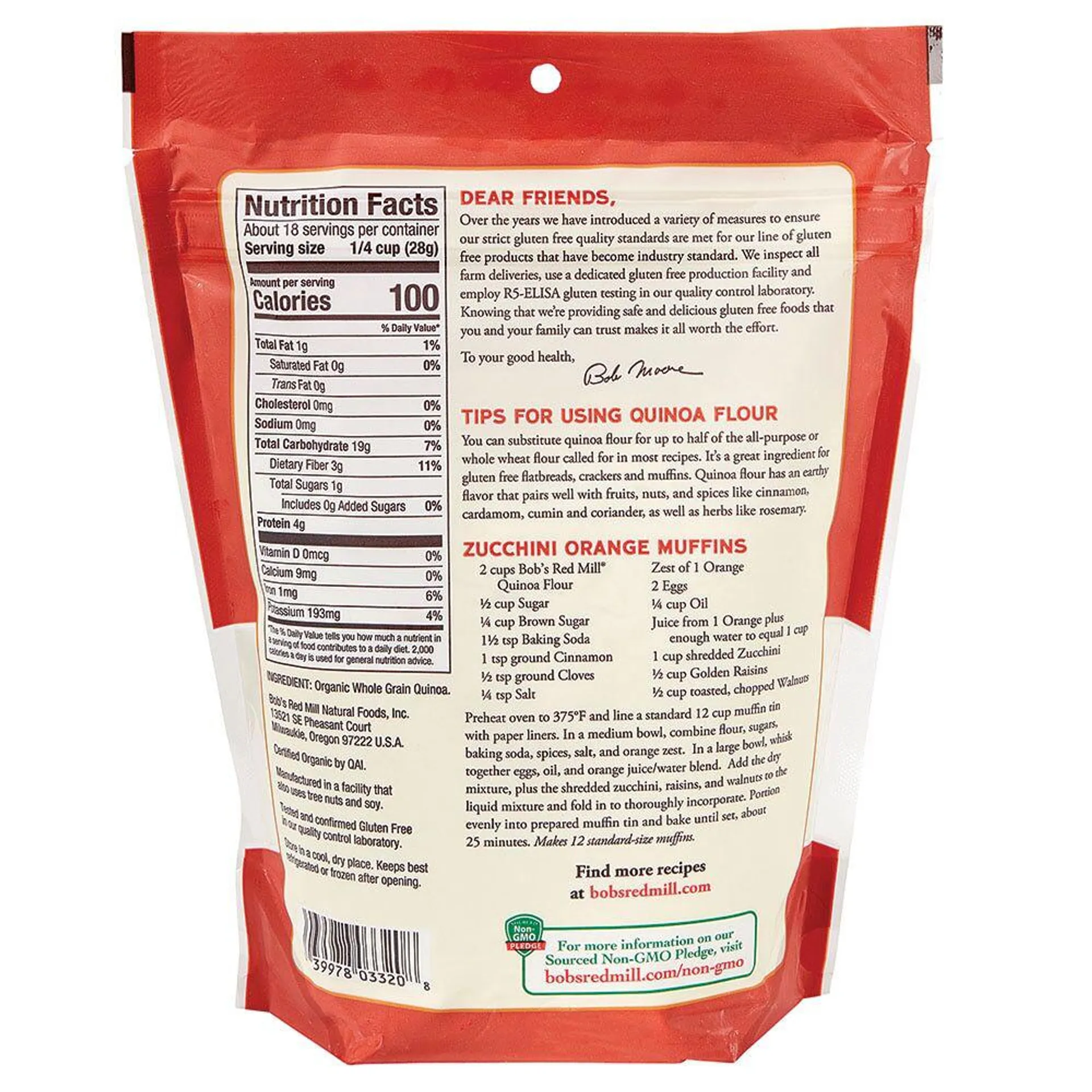 Bob’s Red Mill Organic Whole Grain Quinoa Flour, 18 oz