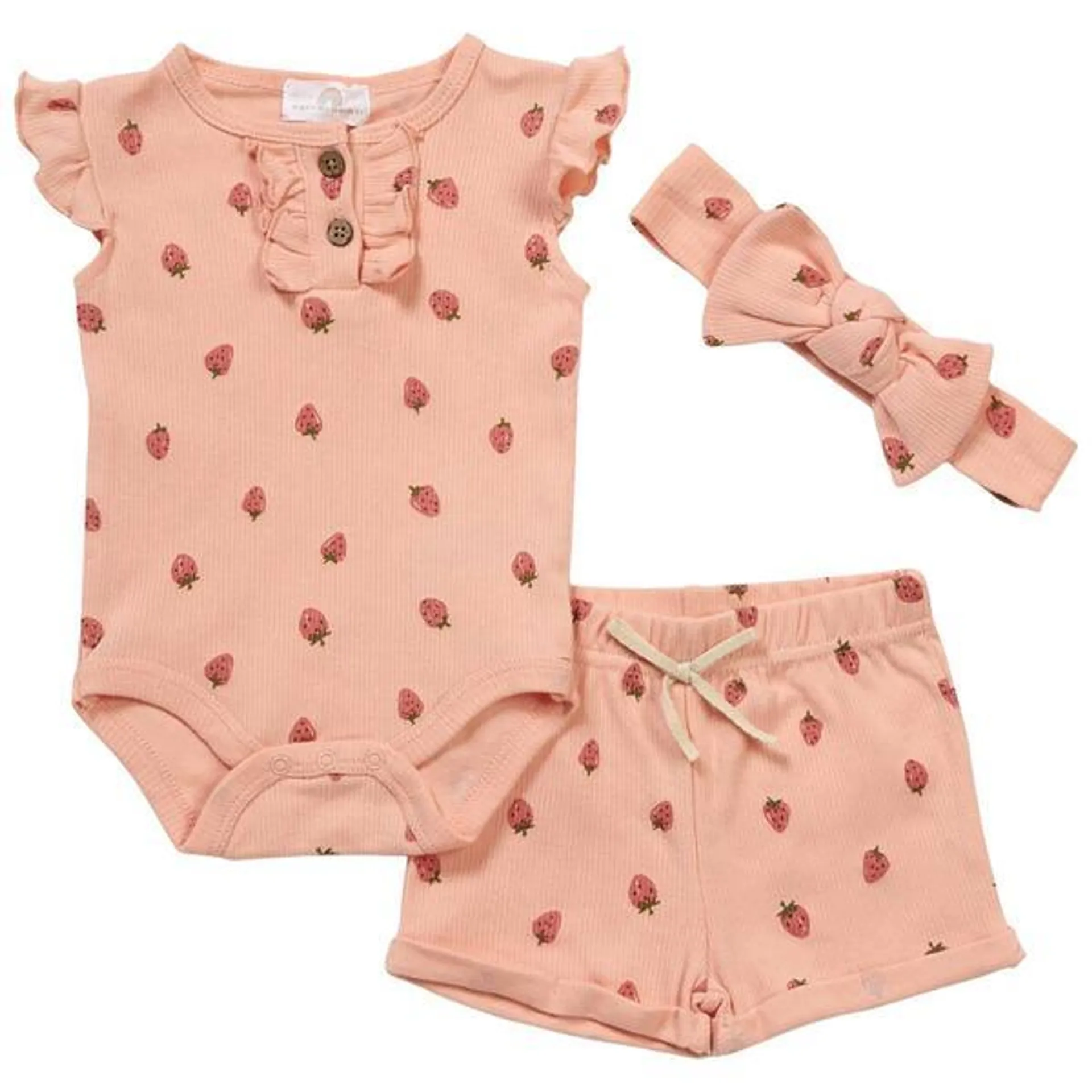 Baby Girl (NB-9M) Willow & Whimsy® 3pc. Strawberry Shorts Set