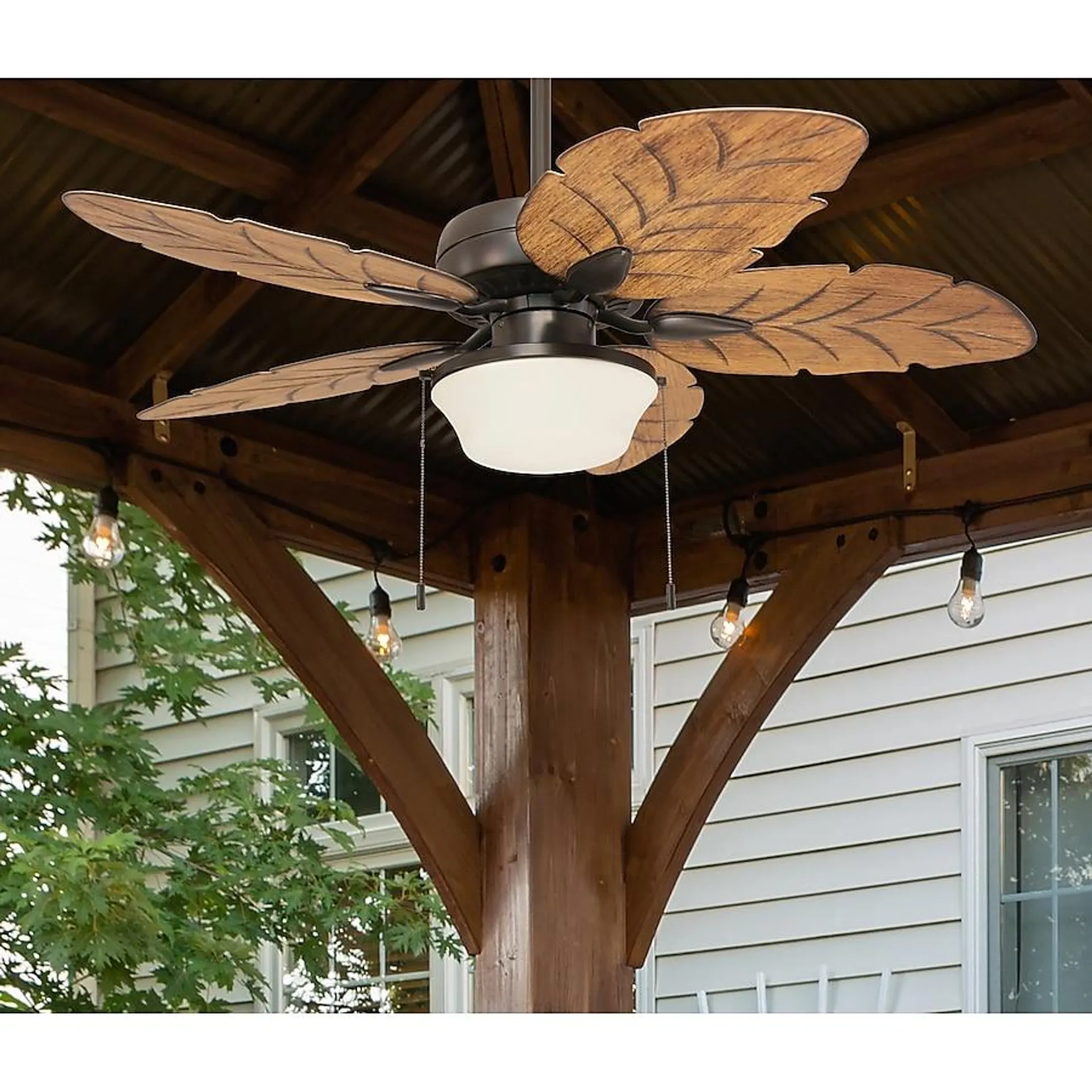 Harbor Breeze Waveport 52-in Aged Bronze with Brown Blades LED Indoor/Outdoor Downrod or Flush Mount Ceiling Fan with Light (5-Blade)