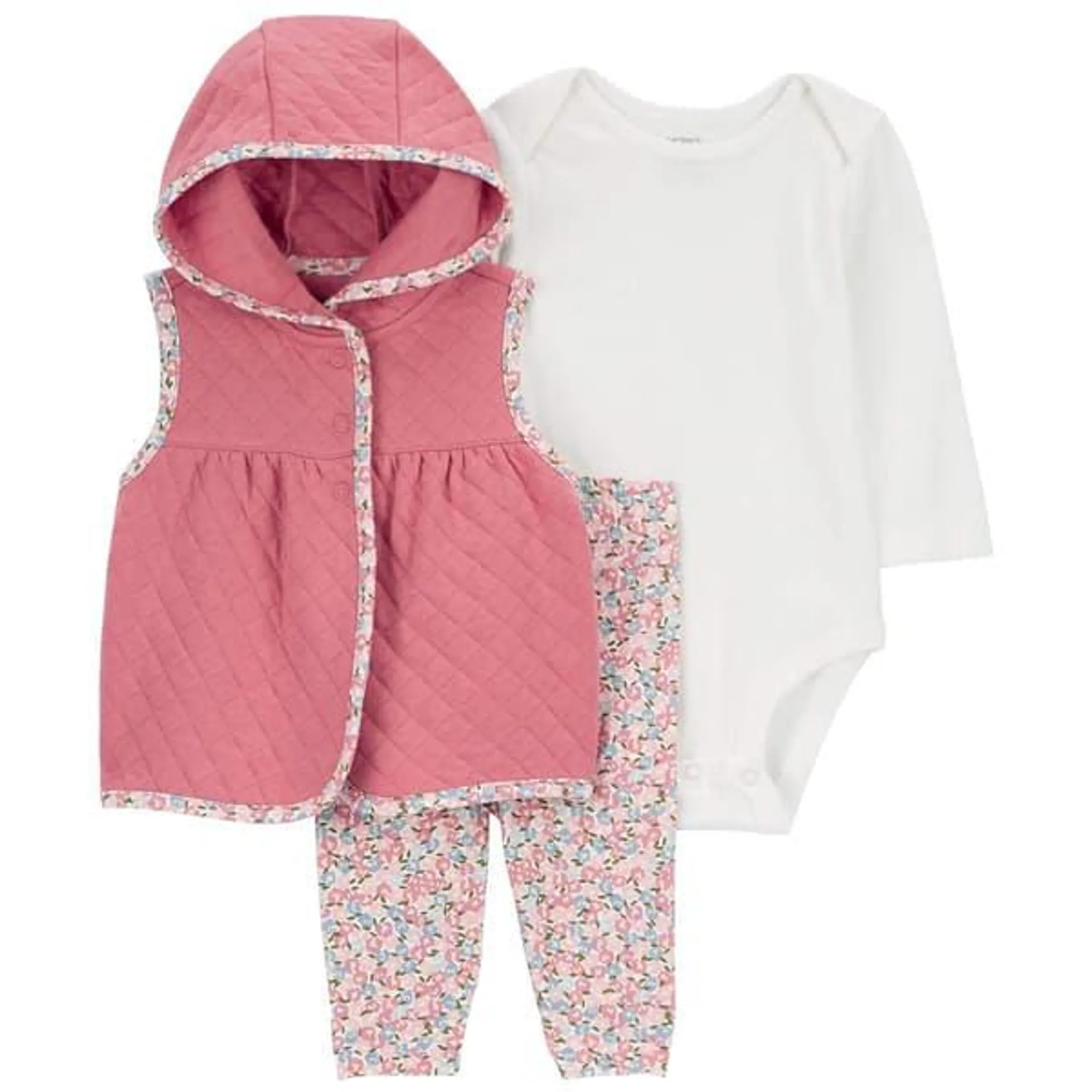 Baby Girl (3-24M) Carter’s® 3pc. Solid & Floral Quilted Vest Set