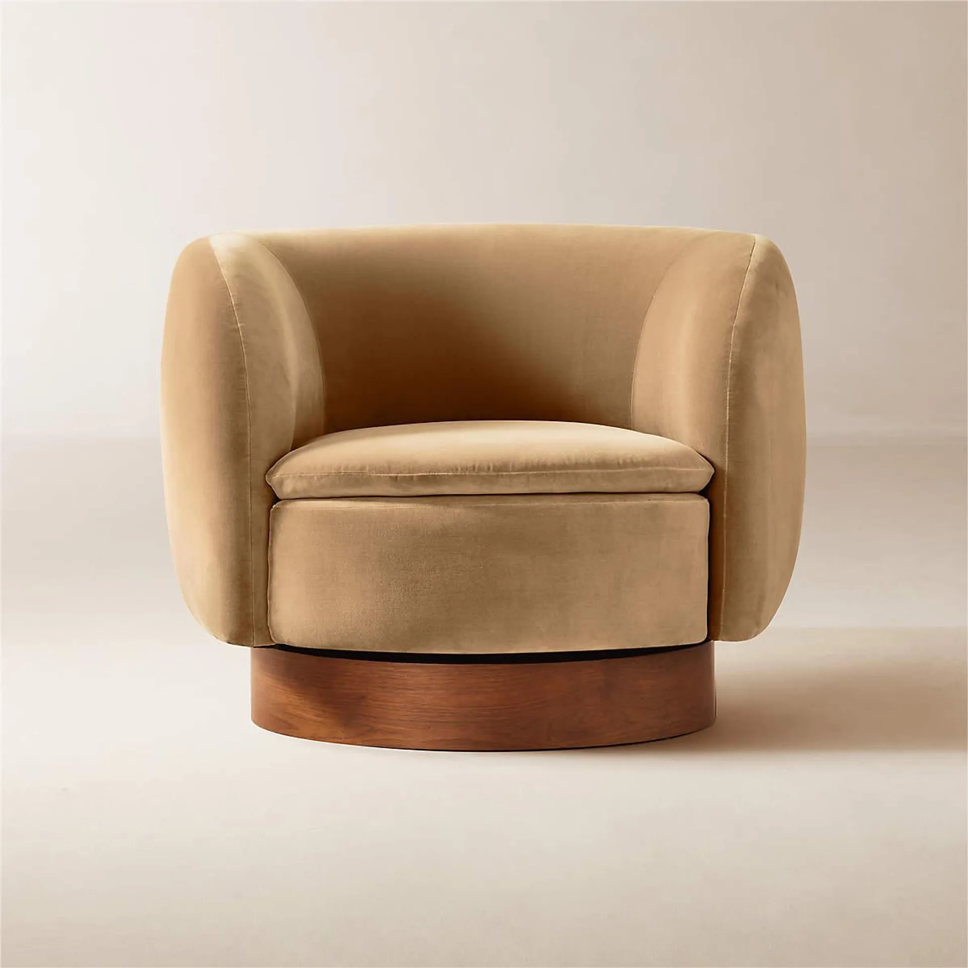 Muir Camel Velvet Swivel Chair by Lawson-Fenning