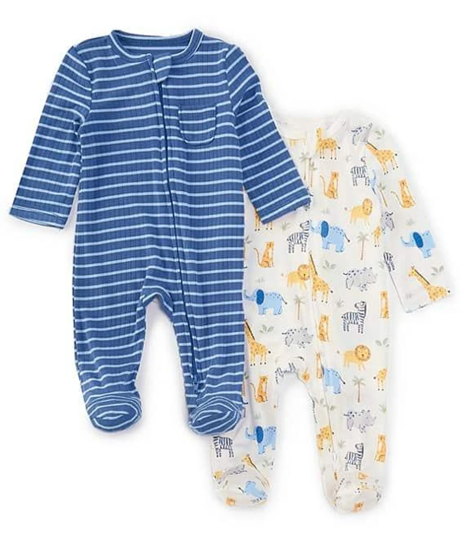 Baby Boys Newborn-9 Months Jungle-Printed & Striped Footed Coveralls 2-Pack