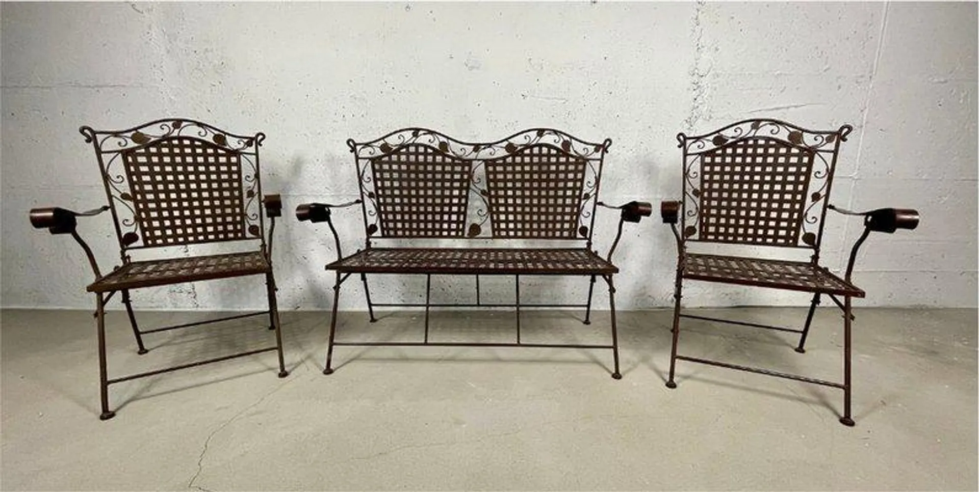 Sofas with Patinated Iron Seats with Vegetable Decoration, 1890s, Set of 3