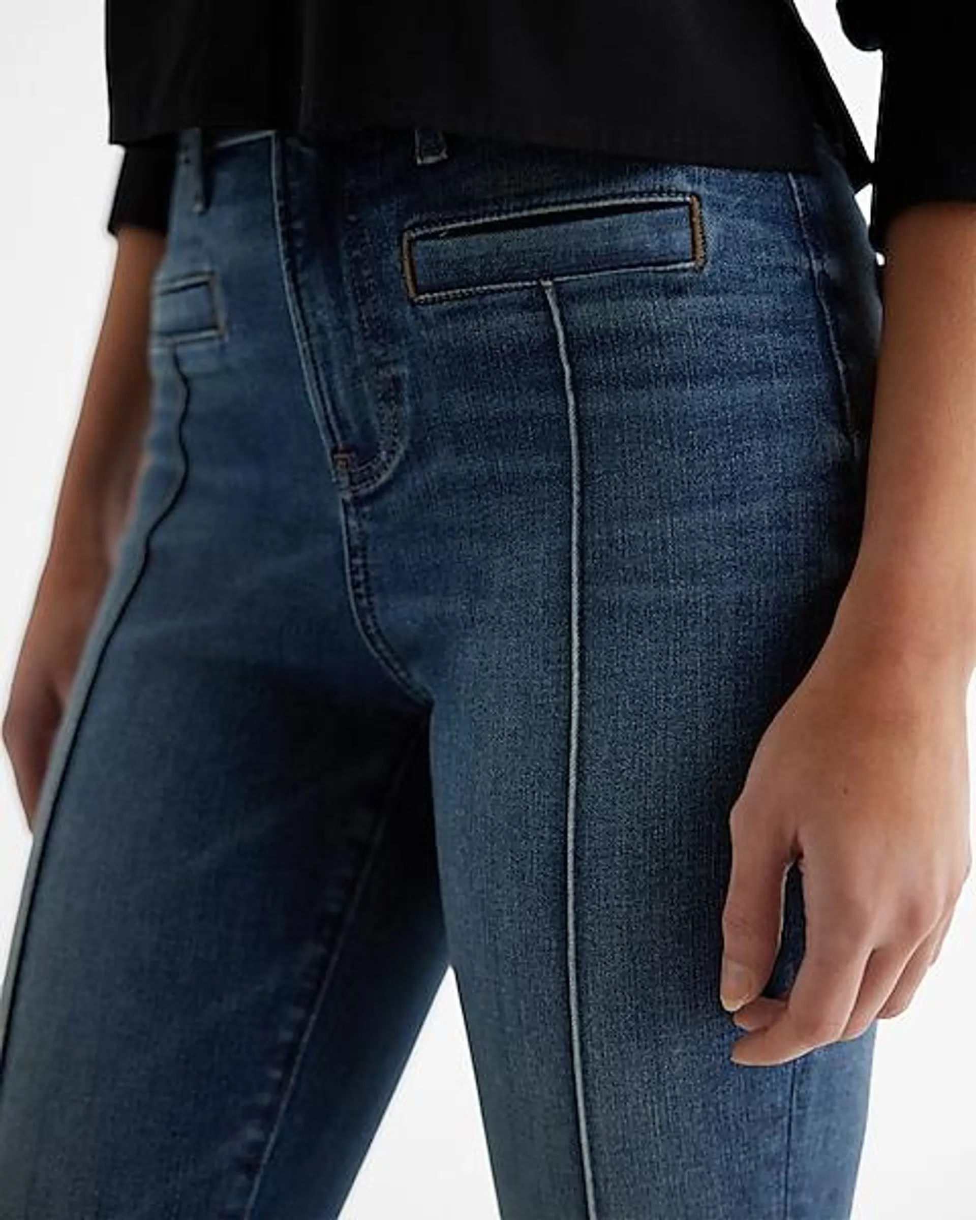 High Waisted Dark Wash Front Seam Skinny Jeans