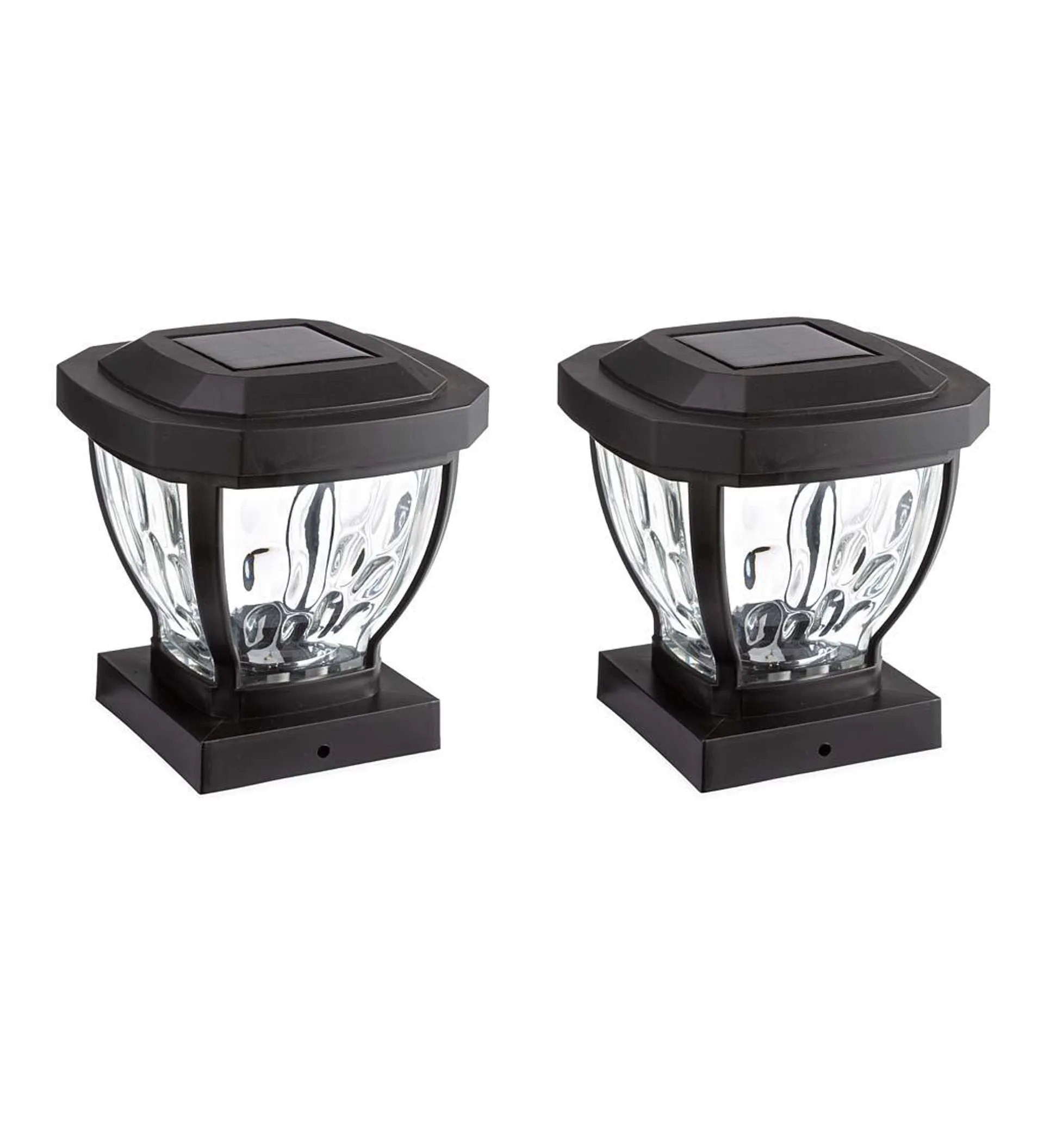 Wavy Glass Solar Post Cap Lights, Set of 2 - Black