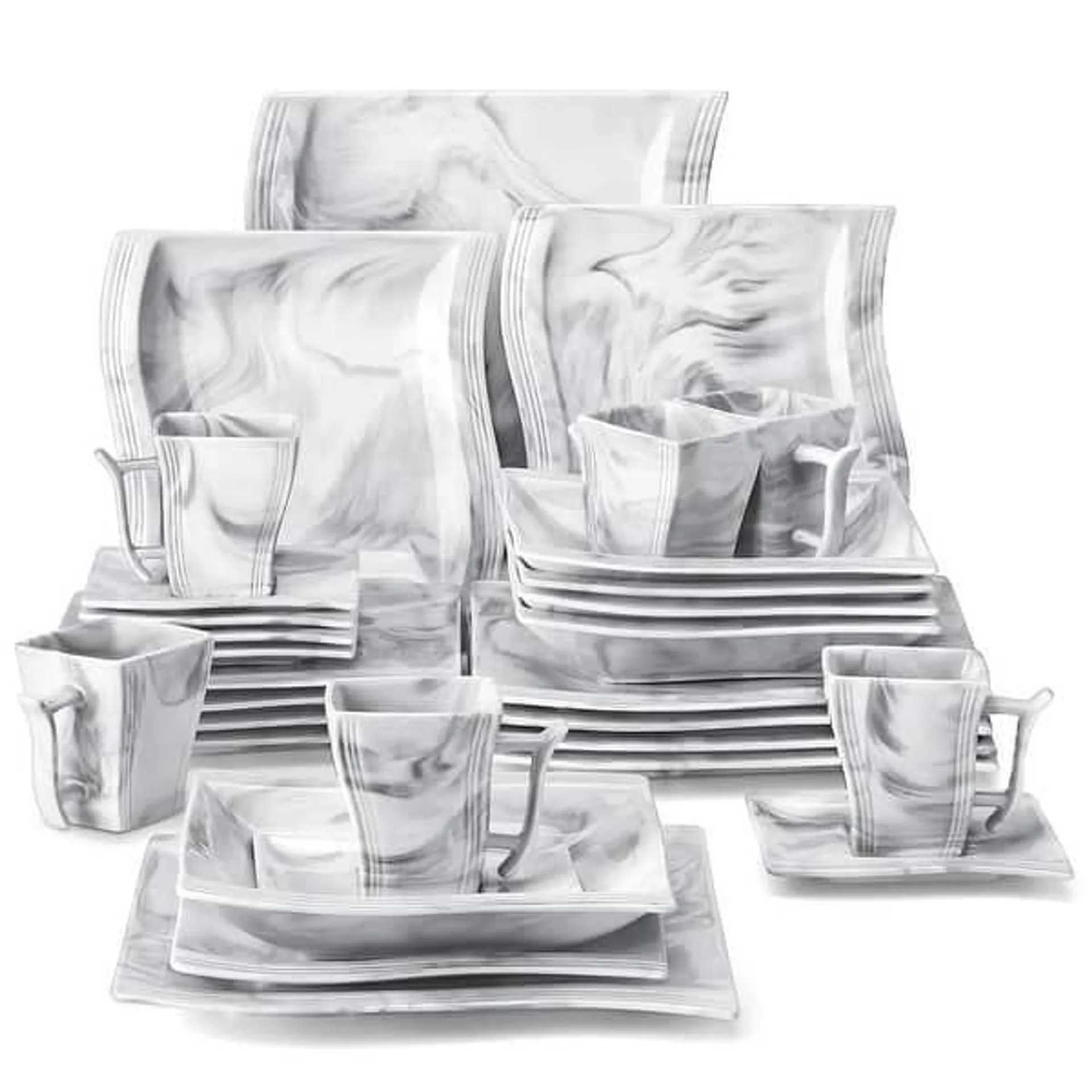 MALACASA Flora Porcelain Wavy Modern Dinnerware Set (Service for 6)