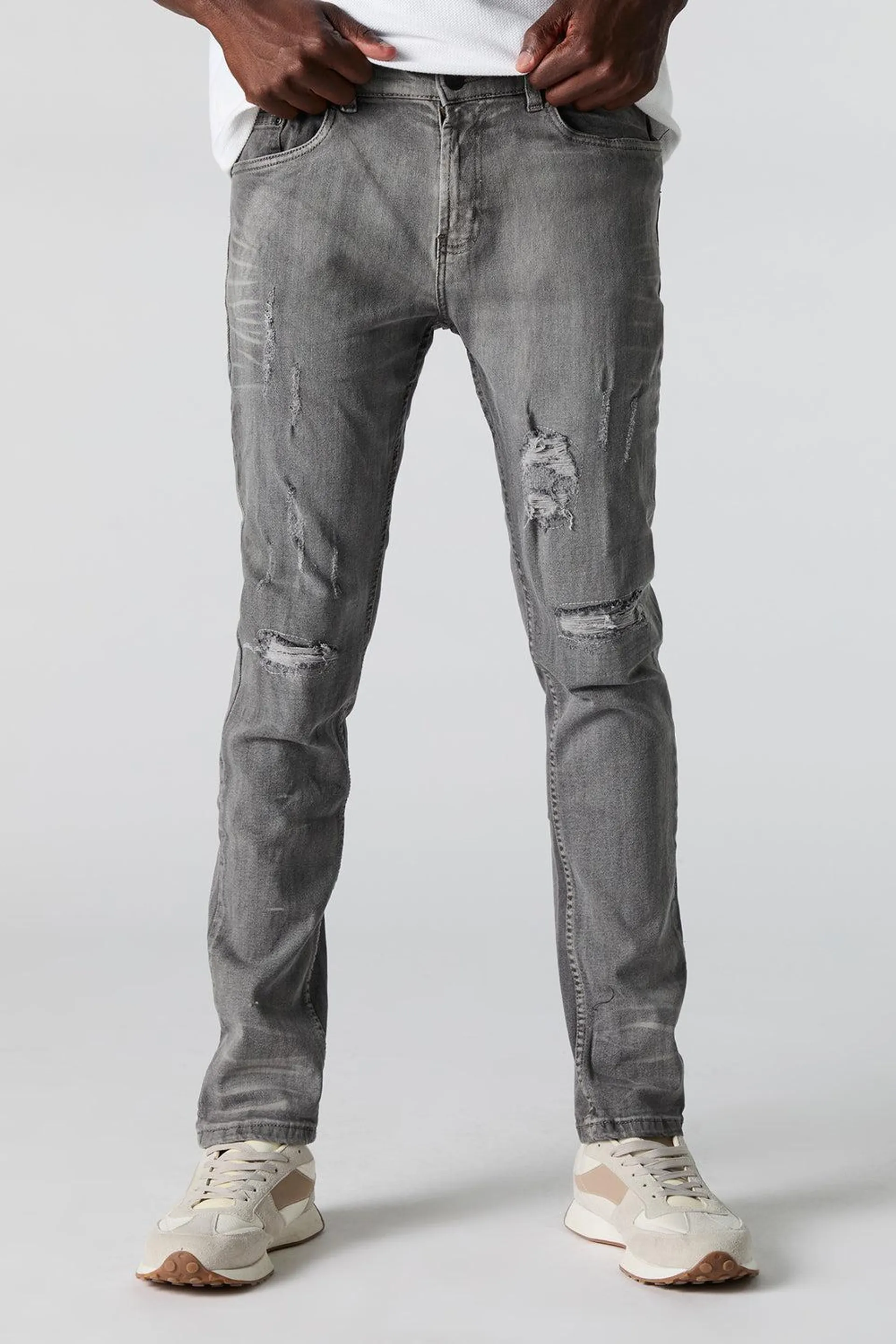 Grey Wash Distressed Slim Jean