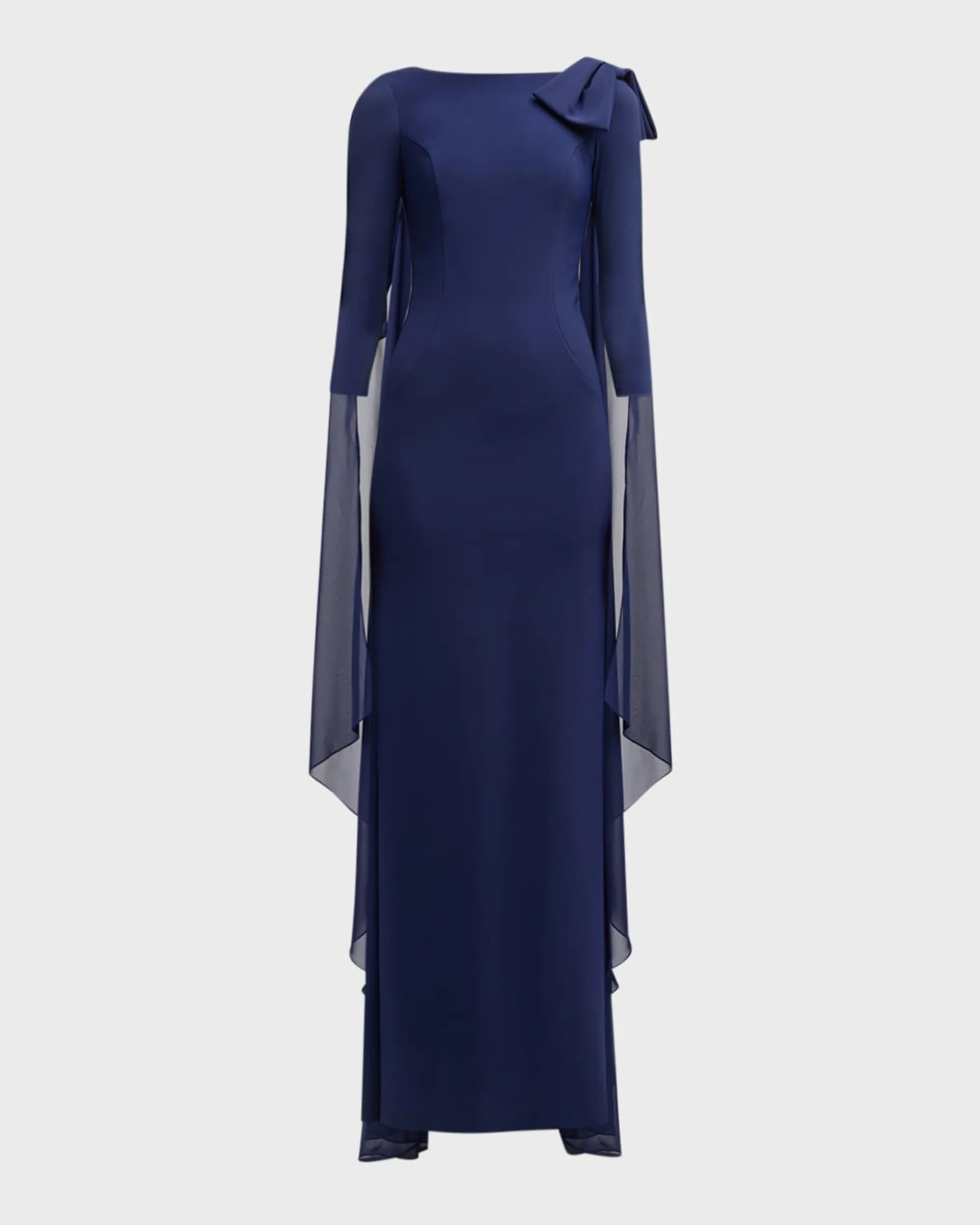 Bateau-Neck Column Cape Gown