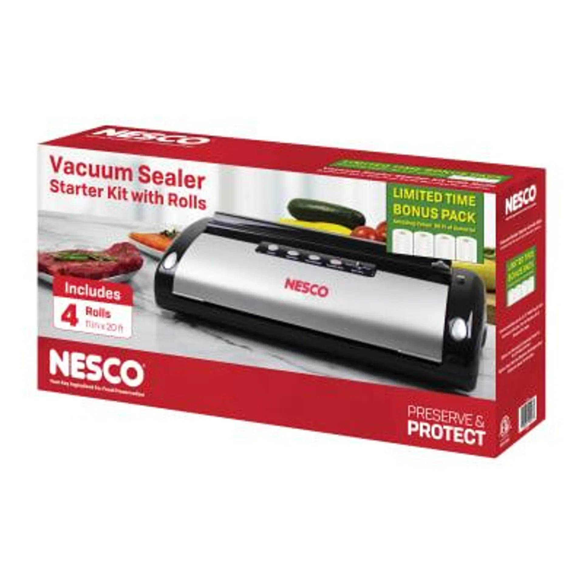 Nesco Food Storage Vacuum Sealer Starter Kit with Rolls