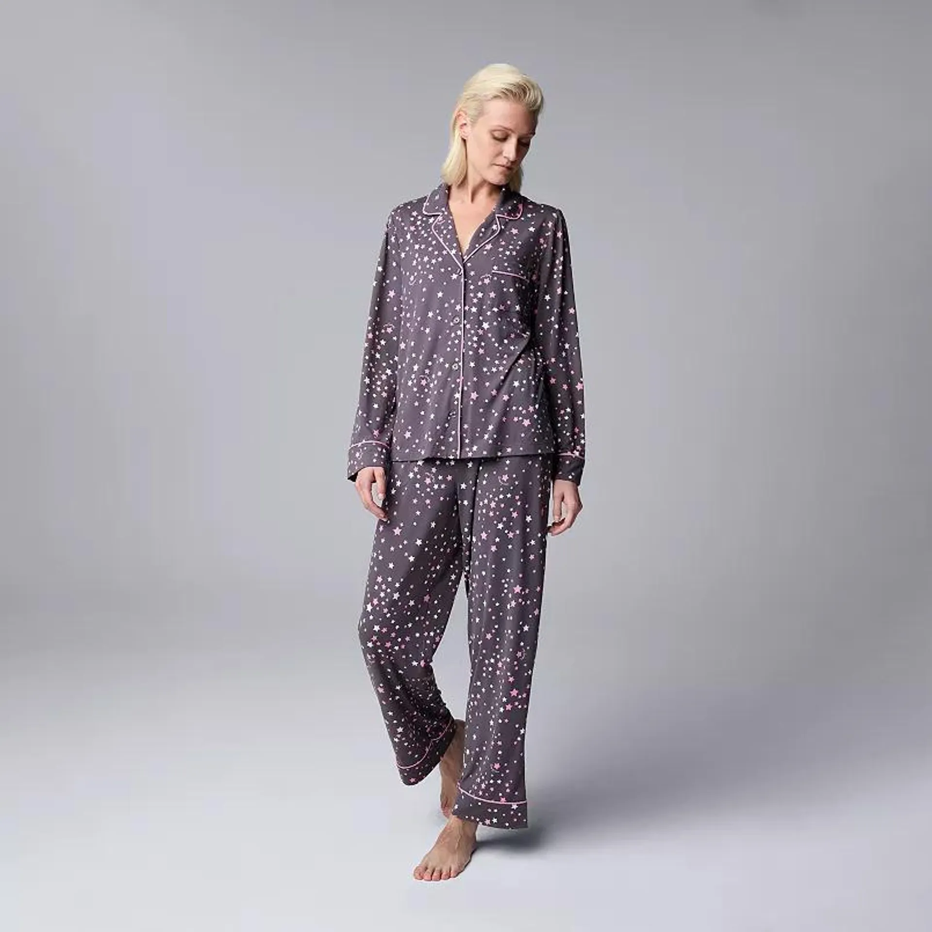 Women's Simply Vera Vera Wang Long Sleeve Pajama Top & Pajama Bottoms Sleep Set