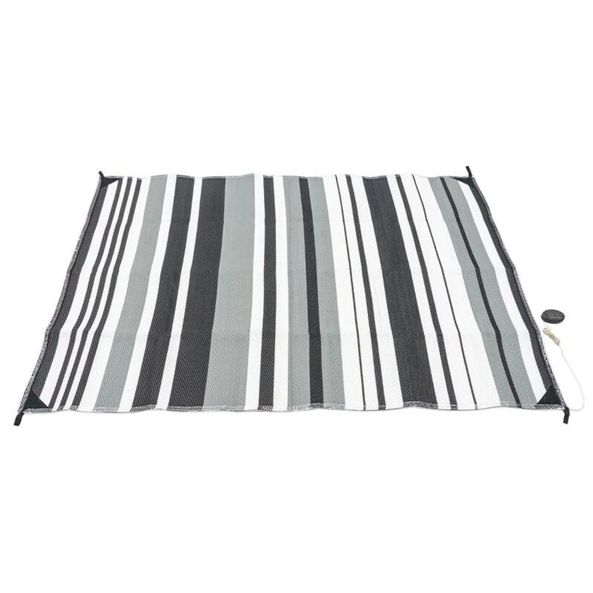 Venture Forward 5' x 7' Solar-Lighted Striped Patio Mat, Black/Gray/White