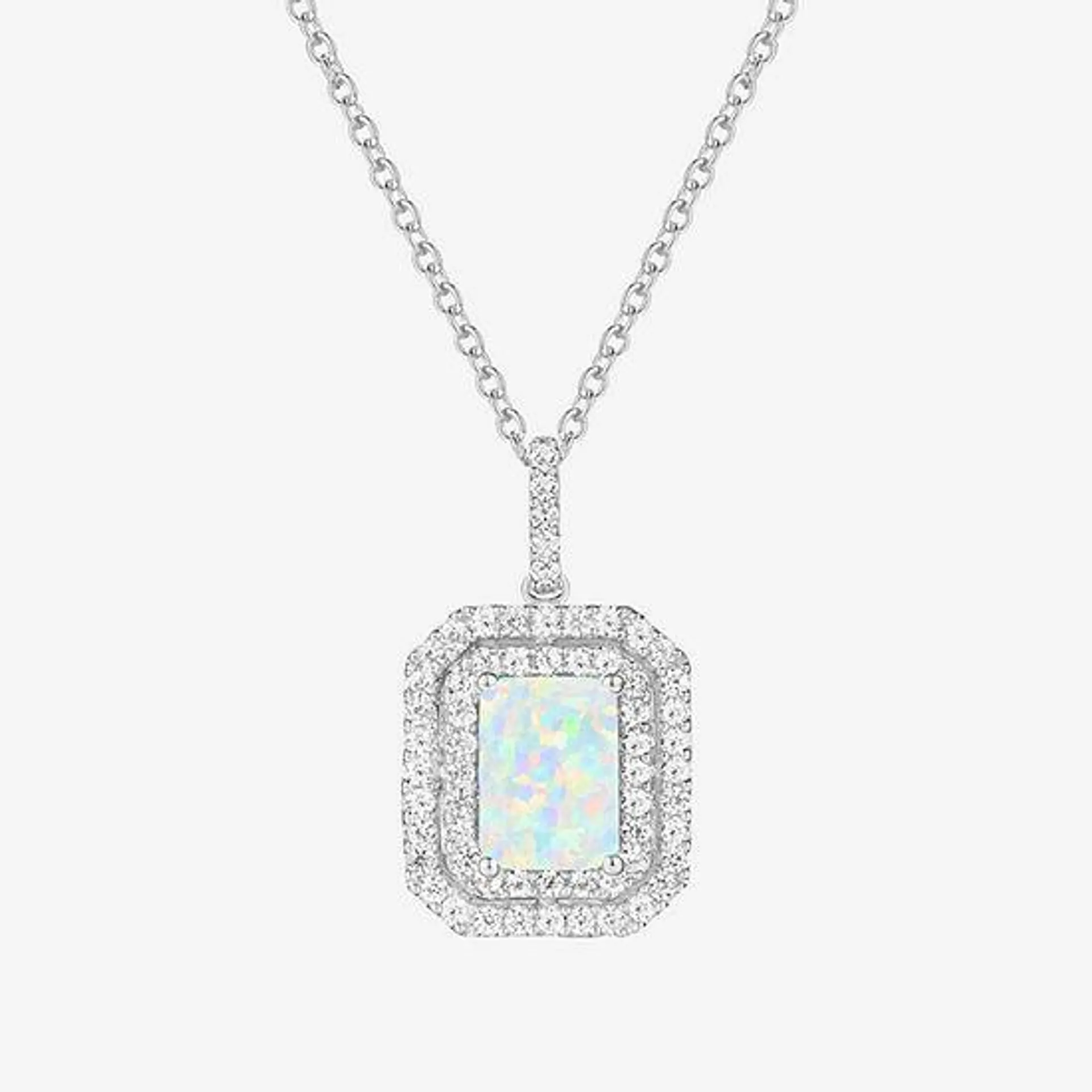 Yes, Please! Womens Lab Created White Opal Sterling Silver Pendant Necklace