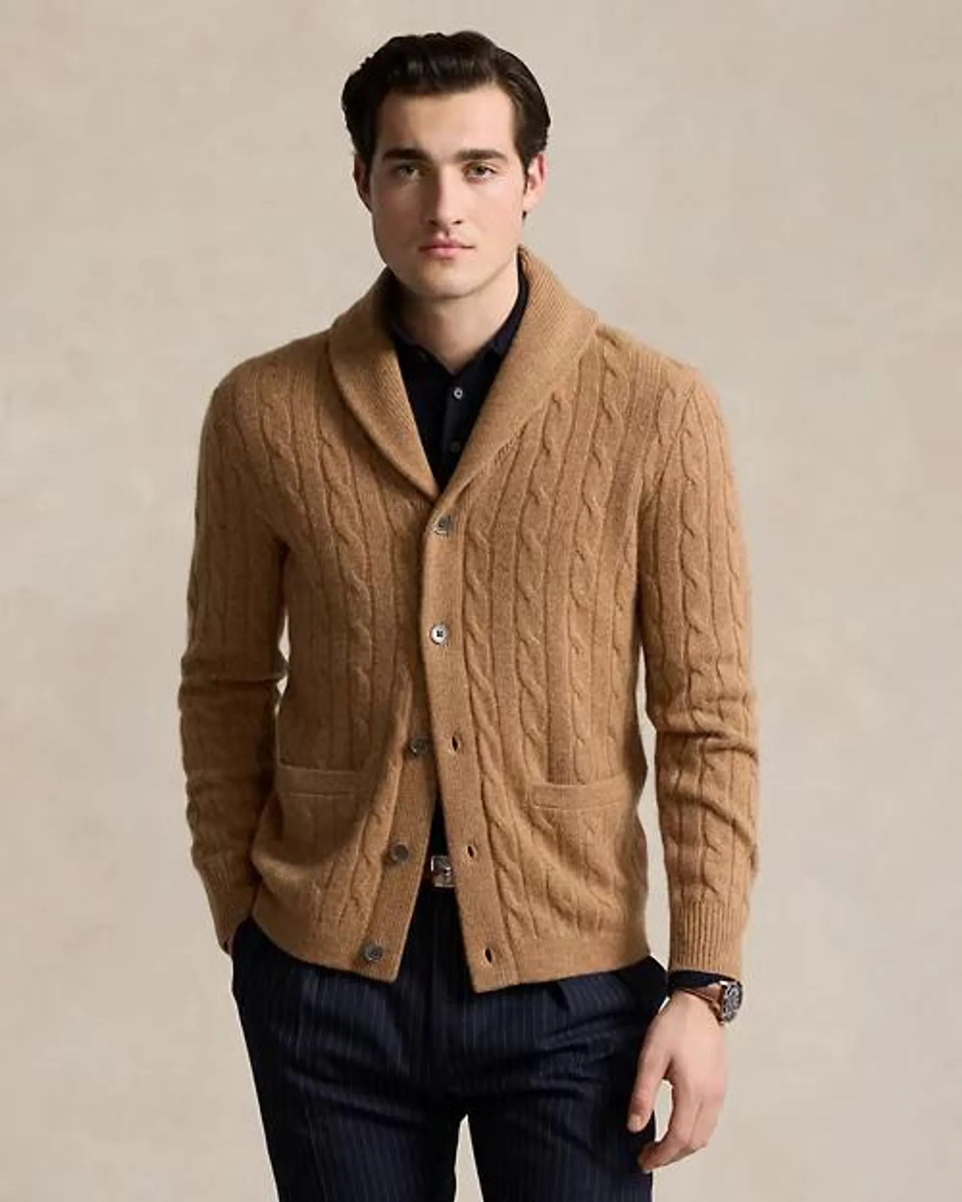 Cable-Knit Cashmere Shawl Cardigan