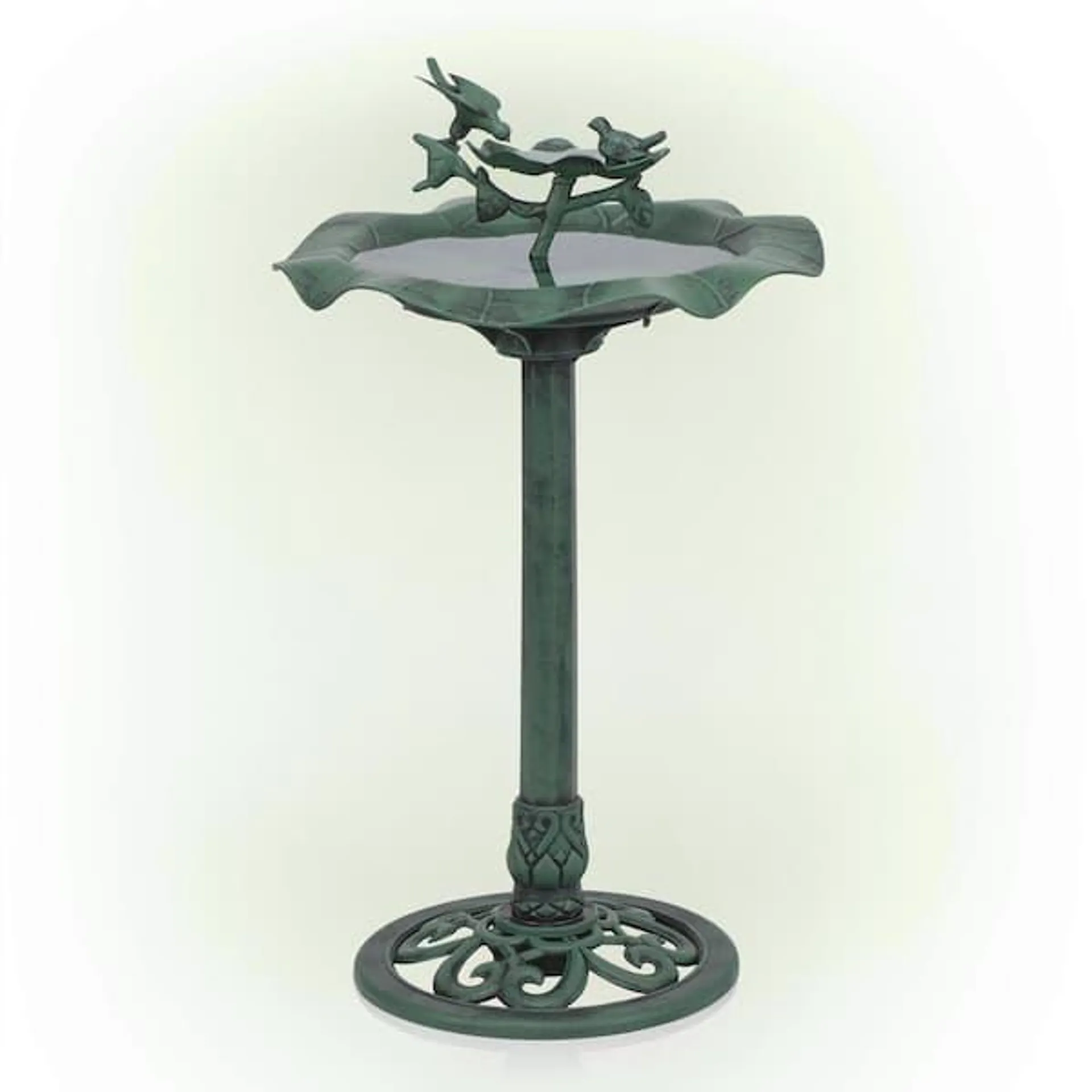 33 in. Tall Outdoor Lotus Birdbath Yard Statue, Green