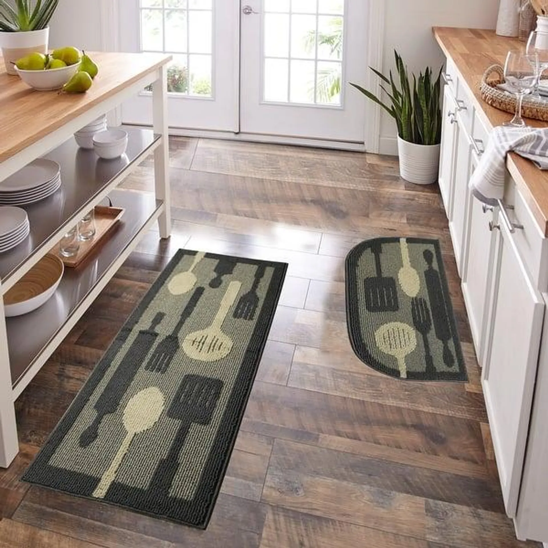 Decor Non-Slip Rubber Back Soft Durable Woven Fluffy Runner Area Carpet Floor Mat Indoor Kitchen Rug, Grey Flying Utensils